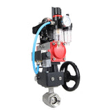 Stainless steel ball valve Elephant BVMP.316.230-ISO 63 bar, threaded, full port, body material - stainless steel AISI 316, with double-acting pneumatic actuator Elephant DA, pneumatic distributor 4M310-08 220V, limit switch block APL-410N EX, manual