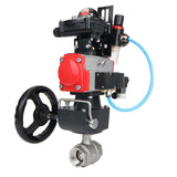Stainless steel ball valve Elephant BVMP.316.230-ISO 63 bar, threaded, full port, body material - stainless steel AISI 316, with double-acting pneumatic actuator Elephant DA, pneumatic distributor 4M310-08 220V, limit switch block APL-410N EX, manual