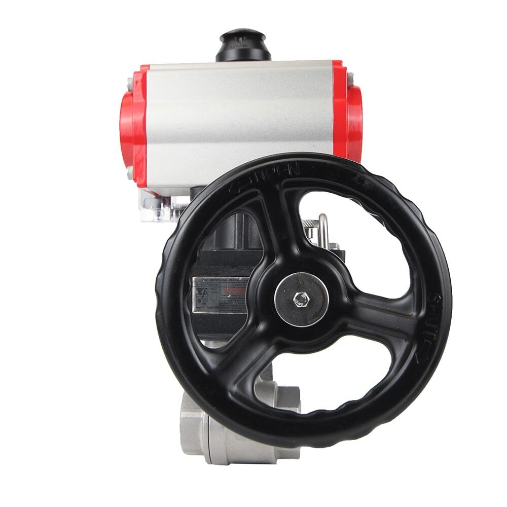 Válvula de bola de acero inoxidable Elephant kshmp316-elephant-da-4m310-110/220-hdm, material del cuerpo - acero inoxidable AISI 316, material de la bola - acero inoxidable AISI 316, sello - PTFE, actuador neumático operado