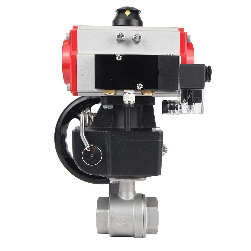 Válvula de bola de acero inoxidable Elephant kshmp316-elephant-da-4m310-110/220-hdm, material del cuerpo - acero inoxidable AISI 316, material de la bola - acero inoxidable AISI 316, sello - PTFE, actuador neumático operado