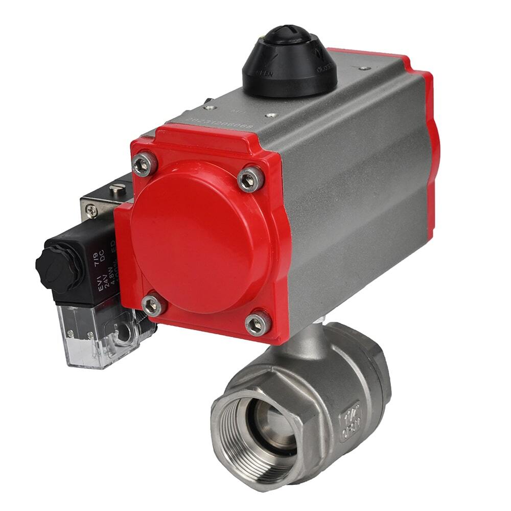 Válvula de bola de acero inoxidable Elephant kshmp316-elephant-sa-4m310-24v, material del cuerpo - acero inoxidable AISI 316, material de la bola - acero inoxidable AISI 316, sello - PTFE, actuador neumático operado