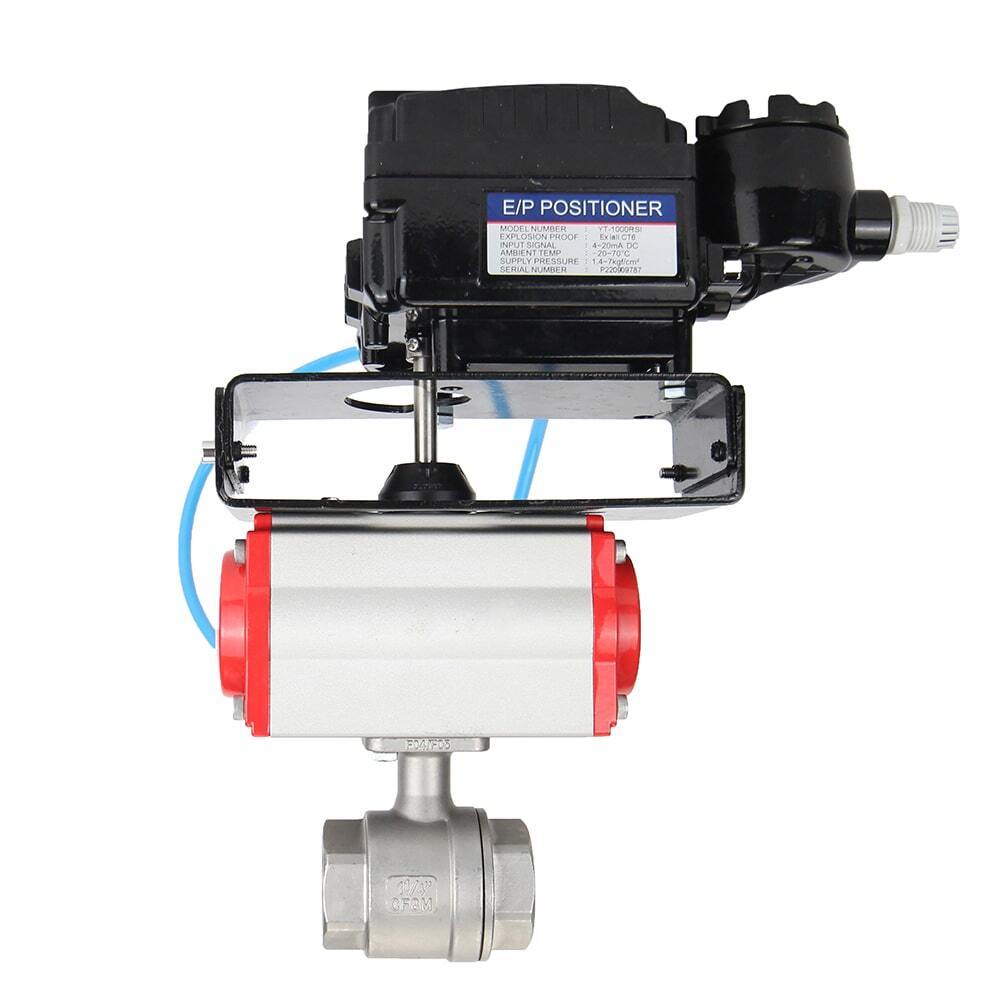 Válvula de bola de acero inoxidable Elephant kshmp316-elephant-sa-yt1000rsn, material del cuerpo - acero inoxidable AISI 316, material de la bola - acero inoxidable AISI 316, sello - PTFE, actuador neumático operado