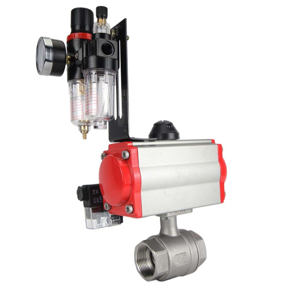 Válvula de bola de acero inoxidable Elephant kshmp316-elephant-sa-4m310-24-afc2000, material del cuerpo - acero inoxidable AISI 316, material de la bola - acero inoxidable AISI 316, sello - PTFE, actuador neumático operado