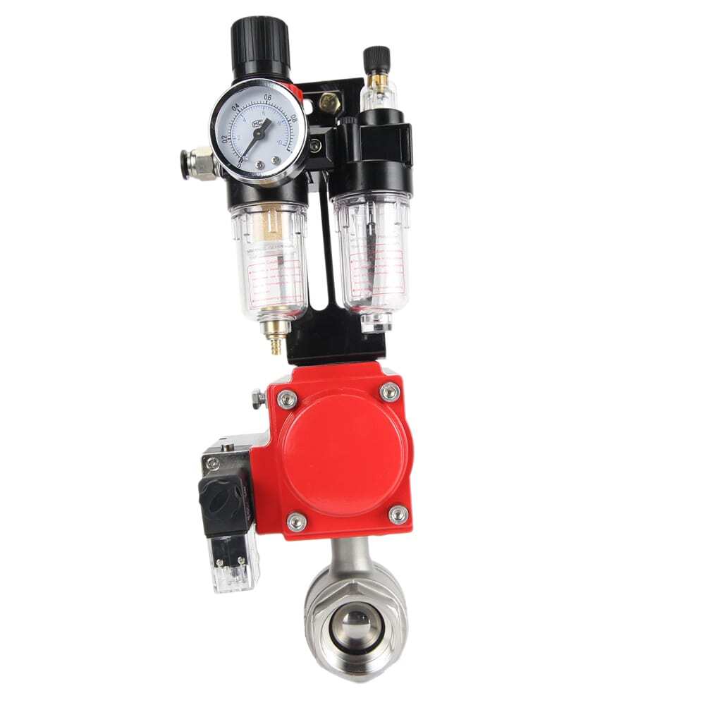 Válvula de bola de acero inoxidable Elephant kshmp316-elephant-da-4m310-110/220-afc2000, material del cuerpo - acero inoxidable AISI 316, material de la bola - acero inoxidable AISI 316, sello - PTFE, actuador neumático operado