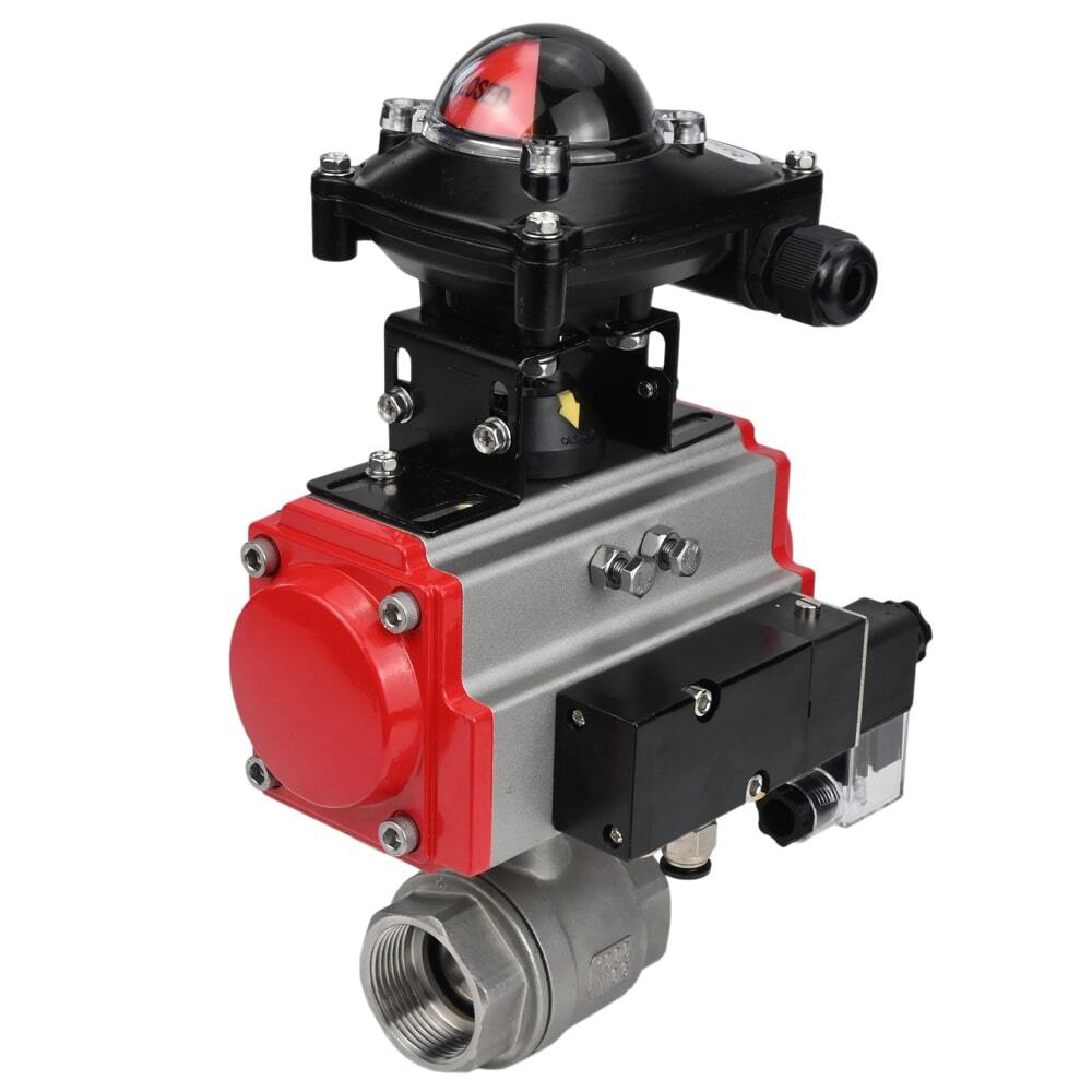 Válvula de bola de acero inoxidable Elephant kshmp316-elephant-da-4m310-110/220-apl210n, material del cuerpo - acero inoxidable AISI 316, material de la bola - acero inoxidable AISI 316, sello - PTFE, actuador neumático operado