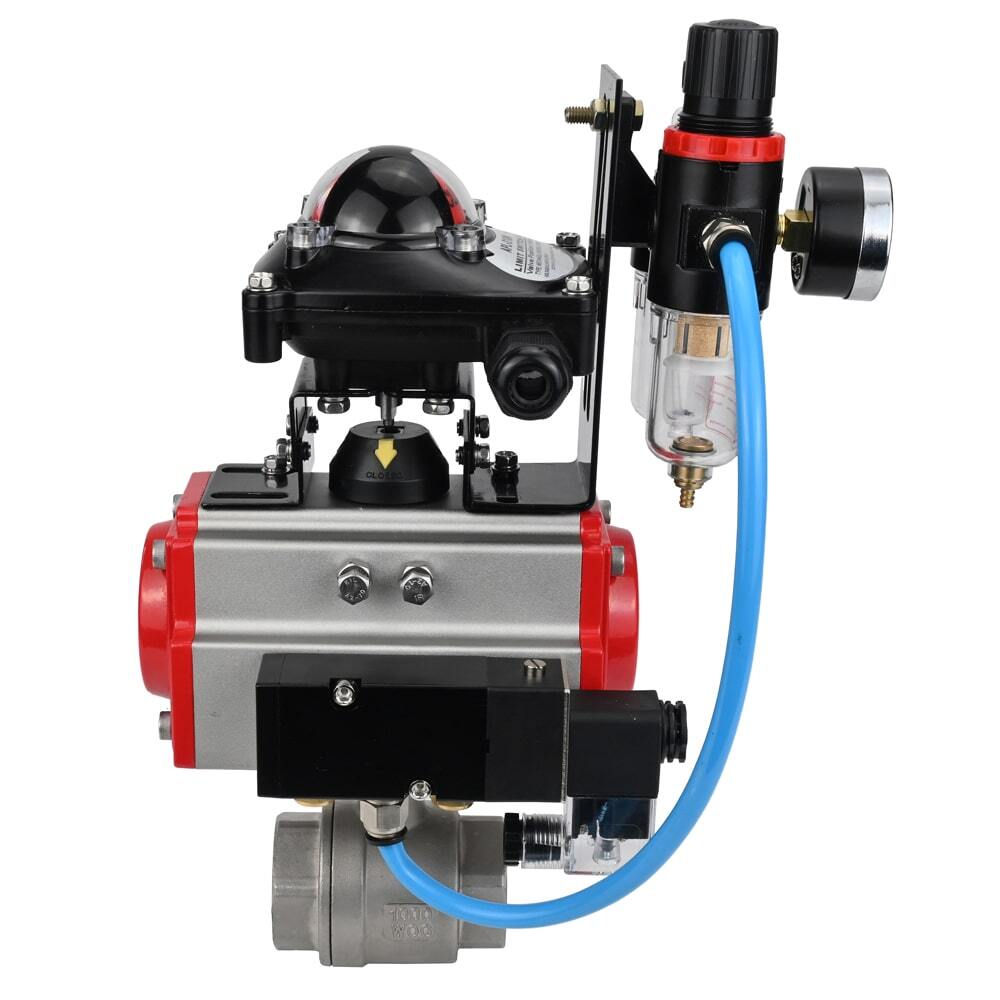 Stainless steel ball valve Elephant BVMP.316.230-ISO 63 bar, threaded, full port, body material - stainless steel AISI 316, with double-acting pneumatic actuator Elephant DA, pneumatic distributor 4M310-08 NAMUR  24V, limit switch block APL-410N EX, air