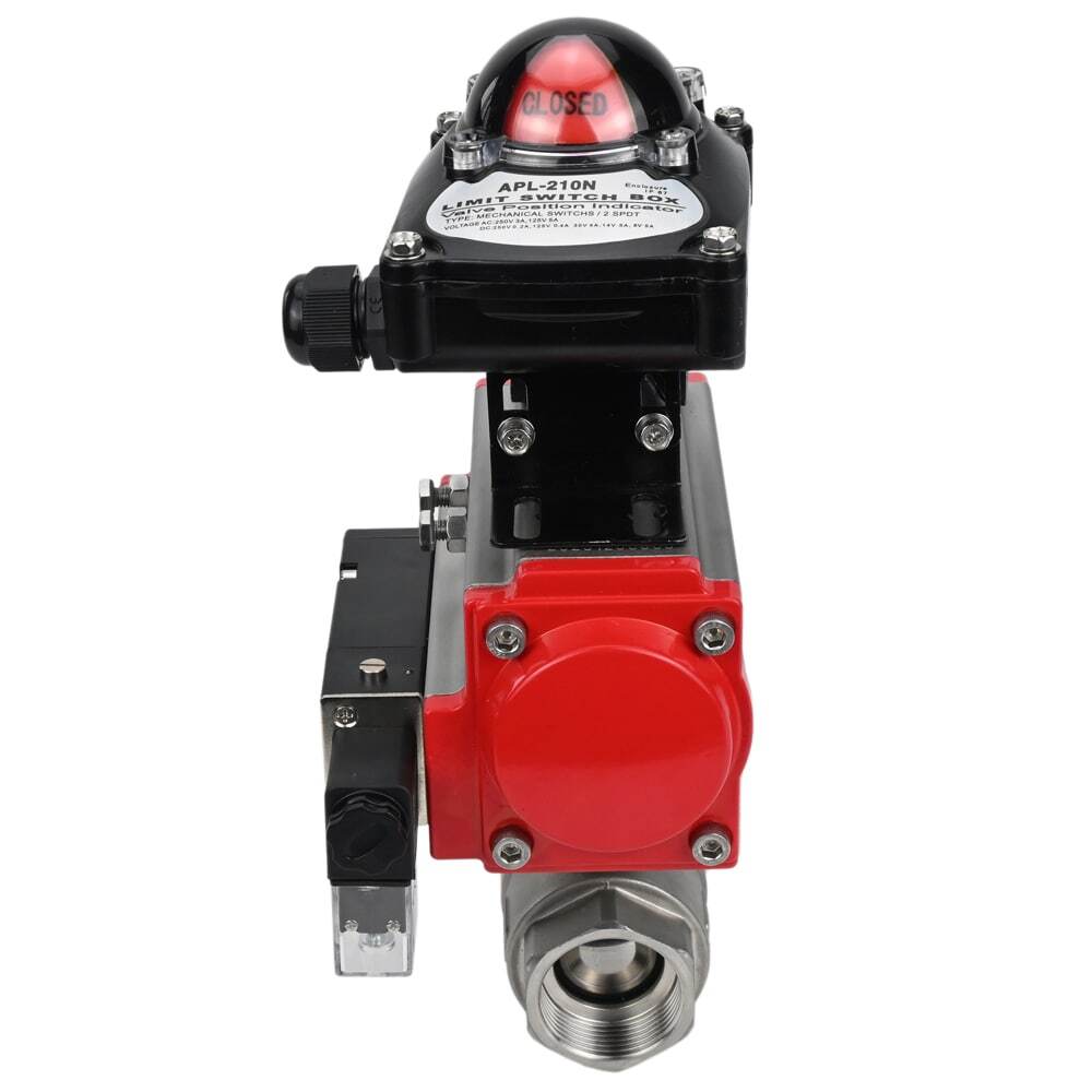 Stainless steel ball valve Elephant BVMP.316.230-ISO 63 bar, threaded, full port, body material - stainless steel AISI 316, with double-acting pneumatic actuator Elephant DA, pneumatic distributor 4M310-08 NAMUR  24V, limit switch block APL-410N EX