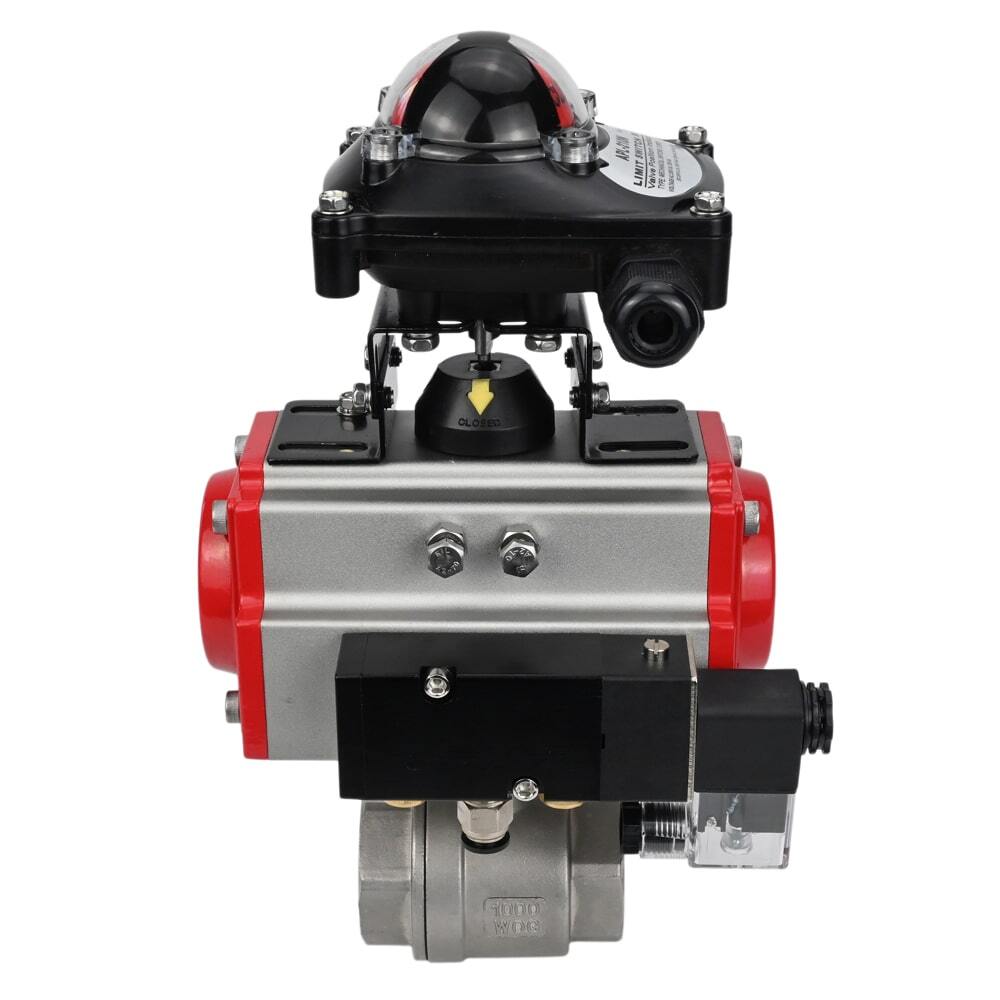 Stainless steel ball valve Elephant BVMP.316.230-ISO 63 bar, threaded, full port, body material - stainless steel AISI 316, with double-acting pneumatic actuator Elephant DA, pneumatic distributor 4M310-08 NAMUR  220V and limit switch block APL-410N EX