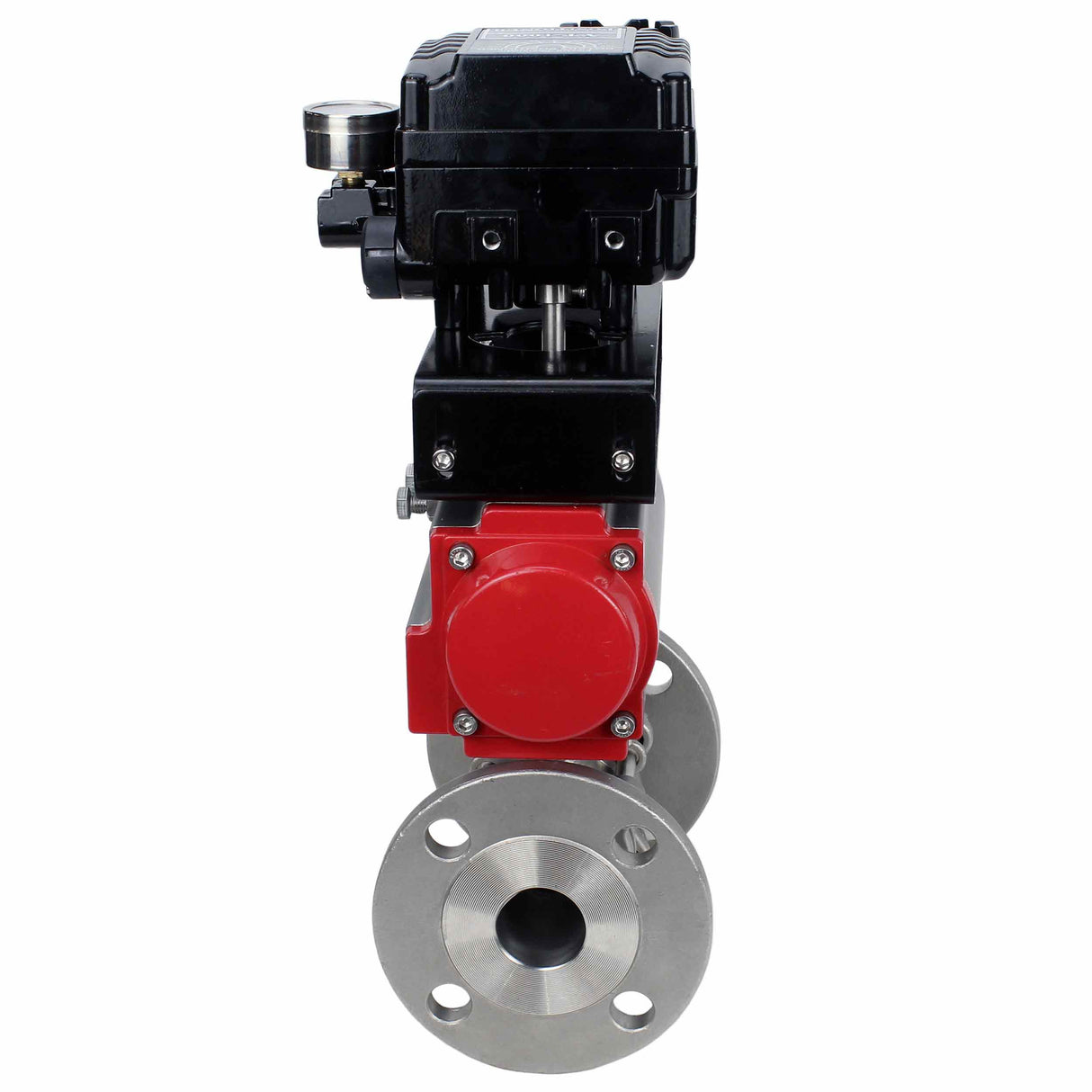 Válvula de bola de acero inoxidable Elephant ksfpt-316-180-sa-yt1000rsi, material del cuerpo - acero inoxidable AISI 316, material de la bola - acero inoxidable AISI 316, sello - PTFE, actuador neumático operado