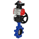 Vanne papillon d'eau Elephant WBV1631E-2W-Fb-H, matériau du corps - fonte QT450, matériau du disque - acier inoxydable AISI 304, joint - EPDM, avec actionneur pneumatique double effet PA-DA, volant MON, BKV APL-210N