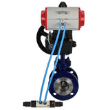 Vanne papillon d'eau Elephant WBV3EX-3432M-1W-F-ISO, matériau du corps - Acier au carbone, matériau du disque - Acier inoxydable AISI 316, joint - Métal, actionneur pneumatique PA-DA double action, volant manuel 4V320-08 220V MON