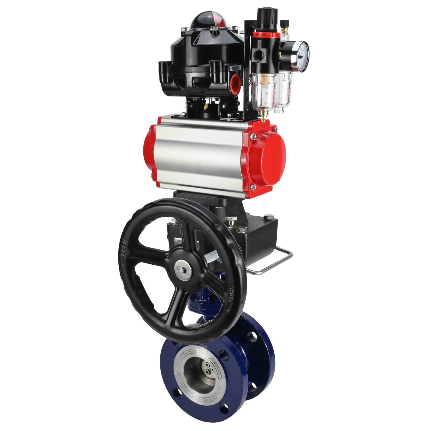 Vanne papillon d'eau Elephant WBV3EX-3432M-1W-F-ISO, matériau du corps - Acier au carbone, matériau du disque - Acier inoxydable AISI 316, joint - Métal, actionneur pneumatique PA-DA double action, 4M310-08 220V, BKV APL-510N EX, volant MON, BPV AFC2000