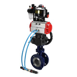 Vanne papillon d'eau Elephant WBV3EX-3431M-1W-F-ISO, matériau du corps - Acier au carbone, matériau du disque - Acier inoxydable AISI 304, joint - Métal, actionneur pneumatique PA-DA double action, 4V320-10 220V, BKV APL-510N EX, volant MON, BPV AFC2000