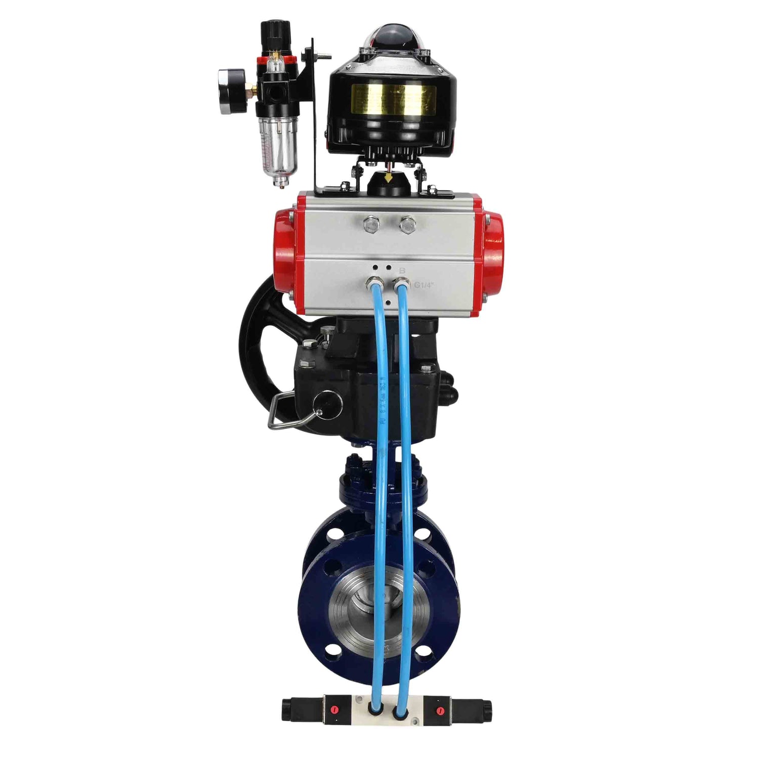 Vanne papillon d'eau Elephant WBV3EX-3432M-1W-F-ISO, matériau du corps - Acier au carbone, matériau du disque - Acier inoxydable AISI 316, joint - Métal, actionneur pneumatique PA-DA double action, 4V320-10 220V, BKV APL-510N EX, volant MON, BPV AFC2000