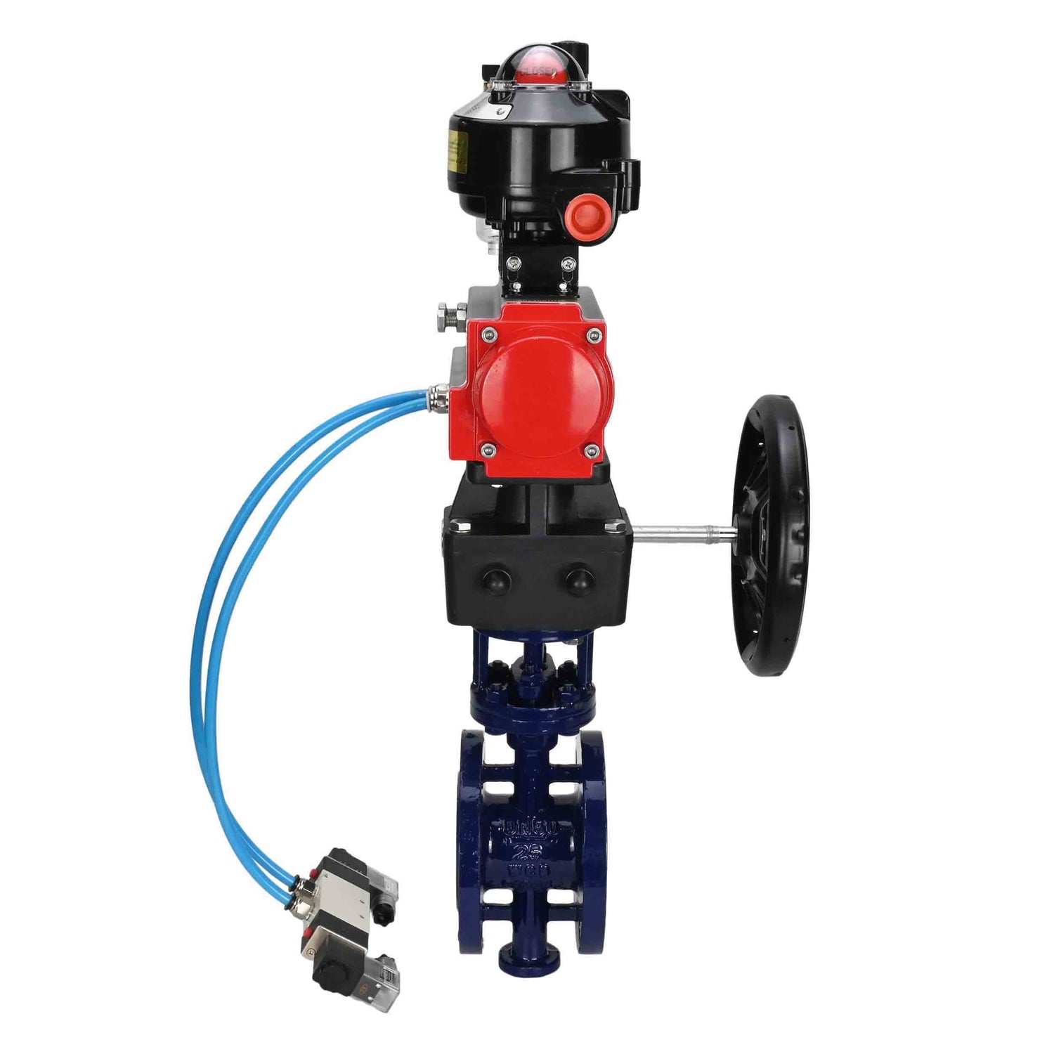 Vanne papillon d'eau Elephant WBV3EX-3432M-1W-F-ISO, matériau du corps - Acier au carbone, matériau du disque - Acier inoxydable AISI 316, joint - Métal, actionneur pneumatique PA-DA double action, 4V320-08 220V, BKV APL-510N EX, volant MON, BPV AFC2000