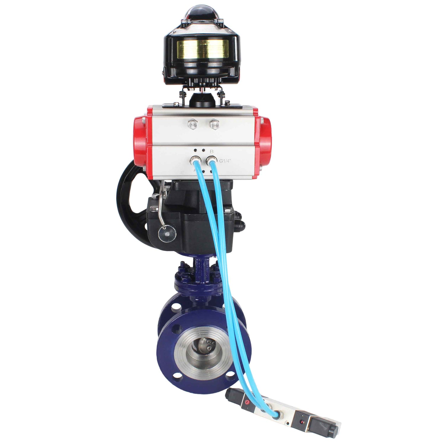 Vanne papillon d'eau Elephant WBV3EX-3432M-1W-F-ISO, matériau du corps - Acier au carbone, matériau du disque - Acier inoxydable AISI 316, joint - Métal, actionneur pneumatique PA-DA double action, 4V320-10 220V, BKV APL-510N EX, volant MON