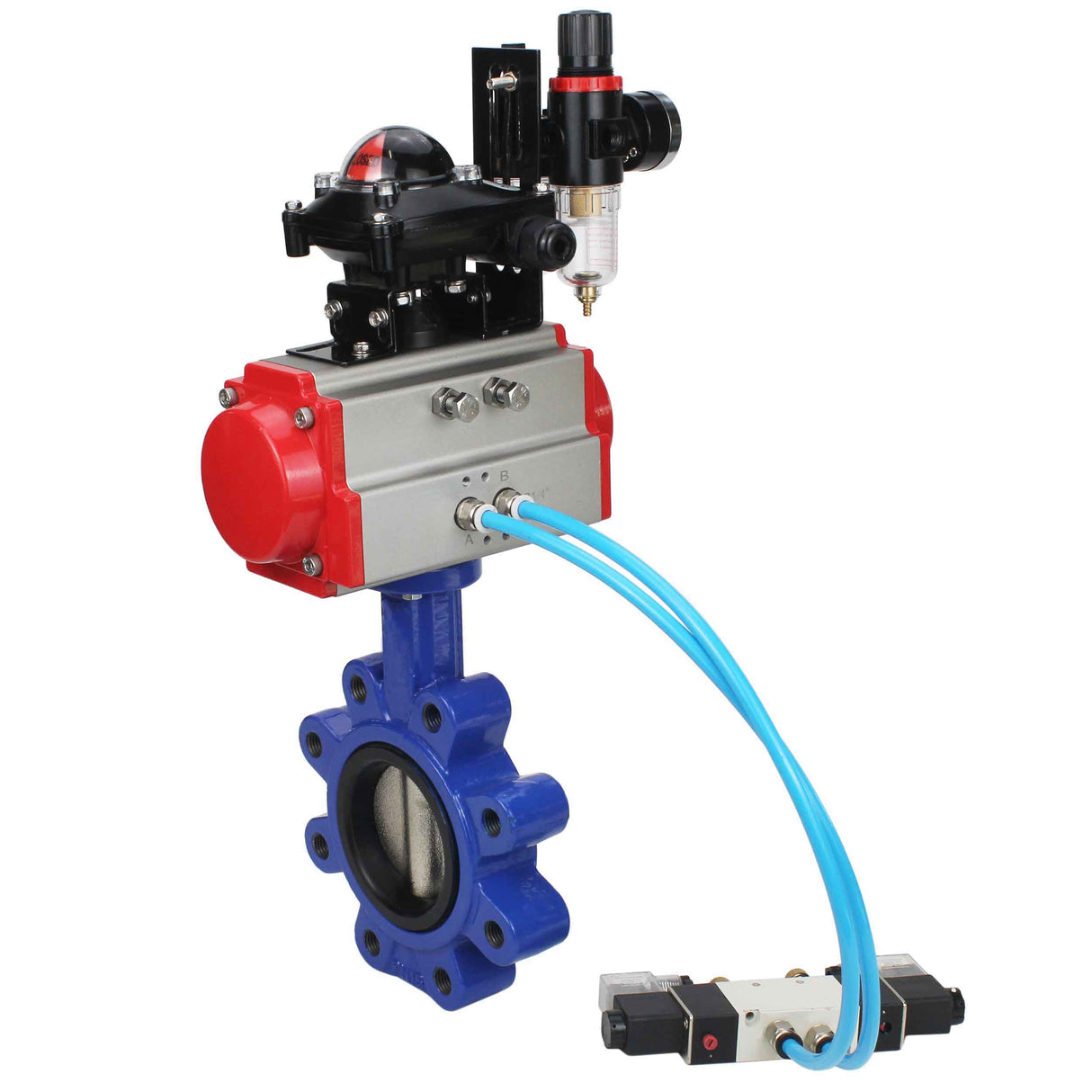 Vanne papillon d'eau Elephant WBV1616N-2W-Fb-H, matériau du corps - fonte QT450, matériau du disque - fonte QT450, joint - NBR, actionneur pneumatique PA-DA double action, 4V320-08 220V, BKV APL-210N BPV AFC2000
