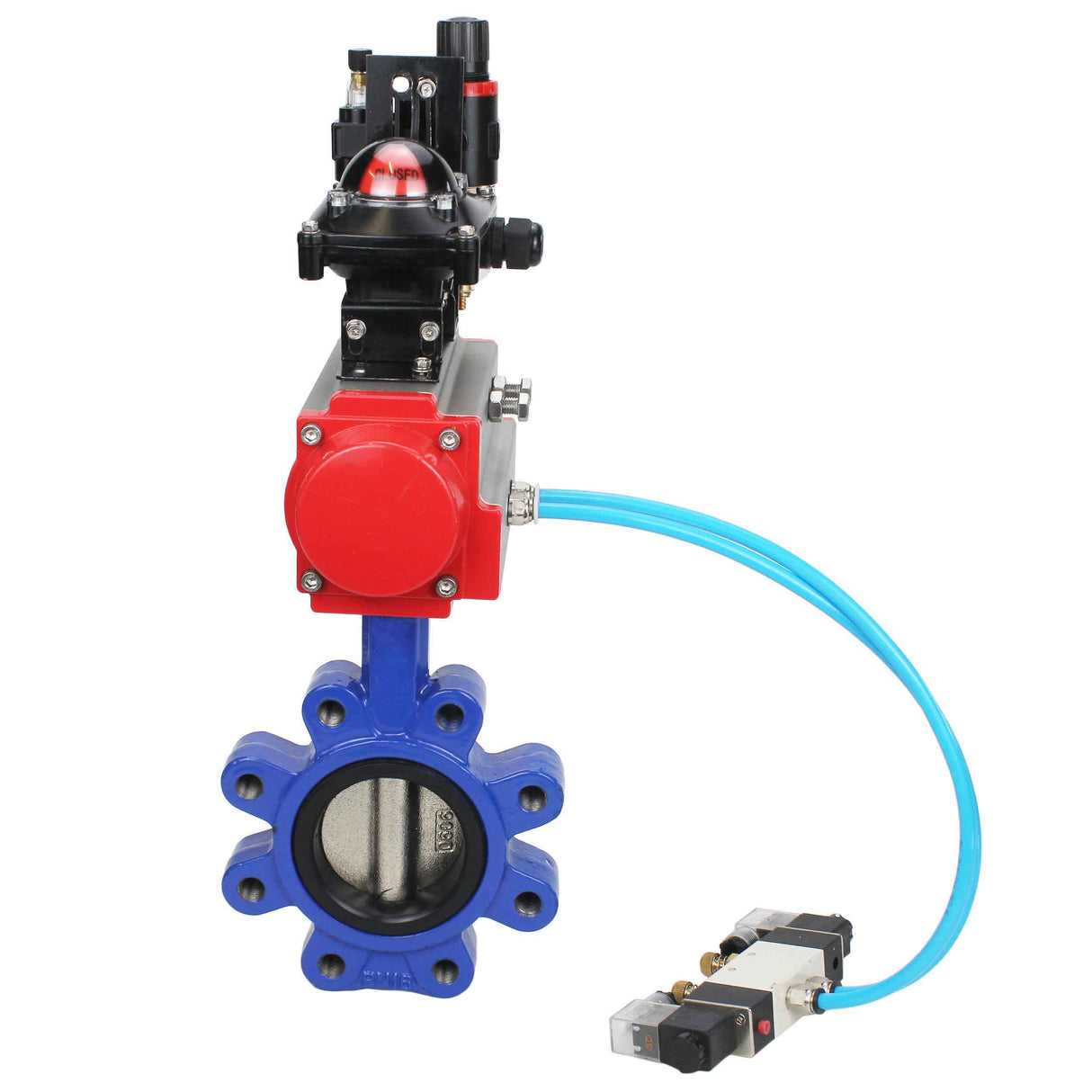 Vanne papillon d'eau Elephant WBV1616N-2W-Fb-H, matériau du corps - fonte QT450, matériau du disque - fonte QT450, joint - NBR, actionneur pneumatique PA-DA double action, 4V320-10 220V, BKV APL-210N BPV AFC2000