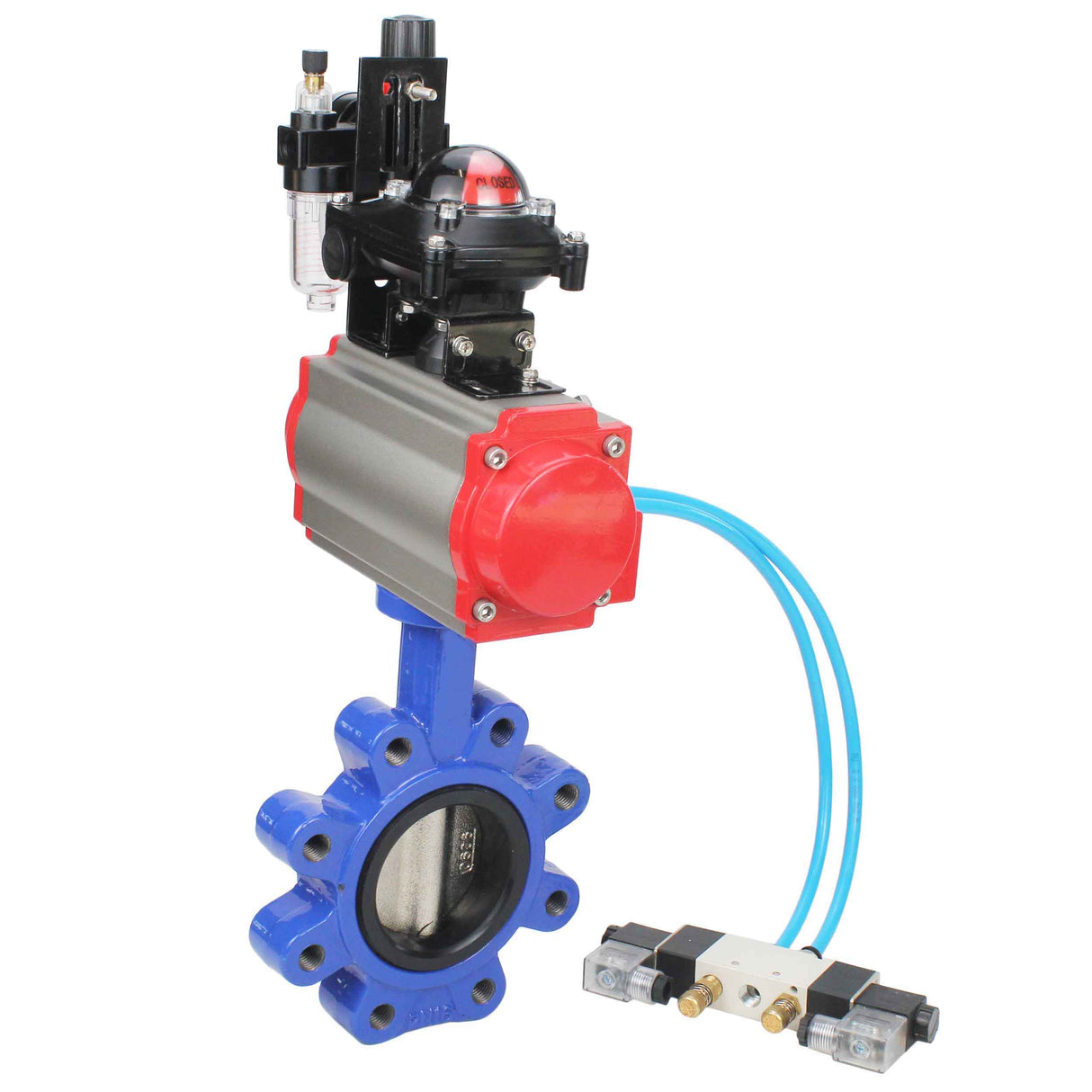 Vanne papillon d'eau Elephant WBV1616N-2W-Fb-H, matériau du corps - fonte QT450, matériau du disque - fonte QT450, joint - NBR, actionneur pneumatique PA-DA double action, 4V320-10 220V, BKV APL-210N BPV AFC2000