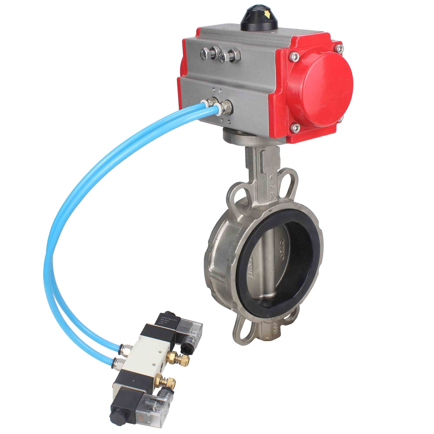 Vanne papillon d'eau Elephant WBV3131V-2W-Fb-H, matériau du corps - Acier inoxydable AISI 304, matériau du disque - Acier inoxydable AISI 304, joint - Viton, actionneur pneumatique PA-DA double action, 4V320-10 220V