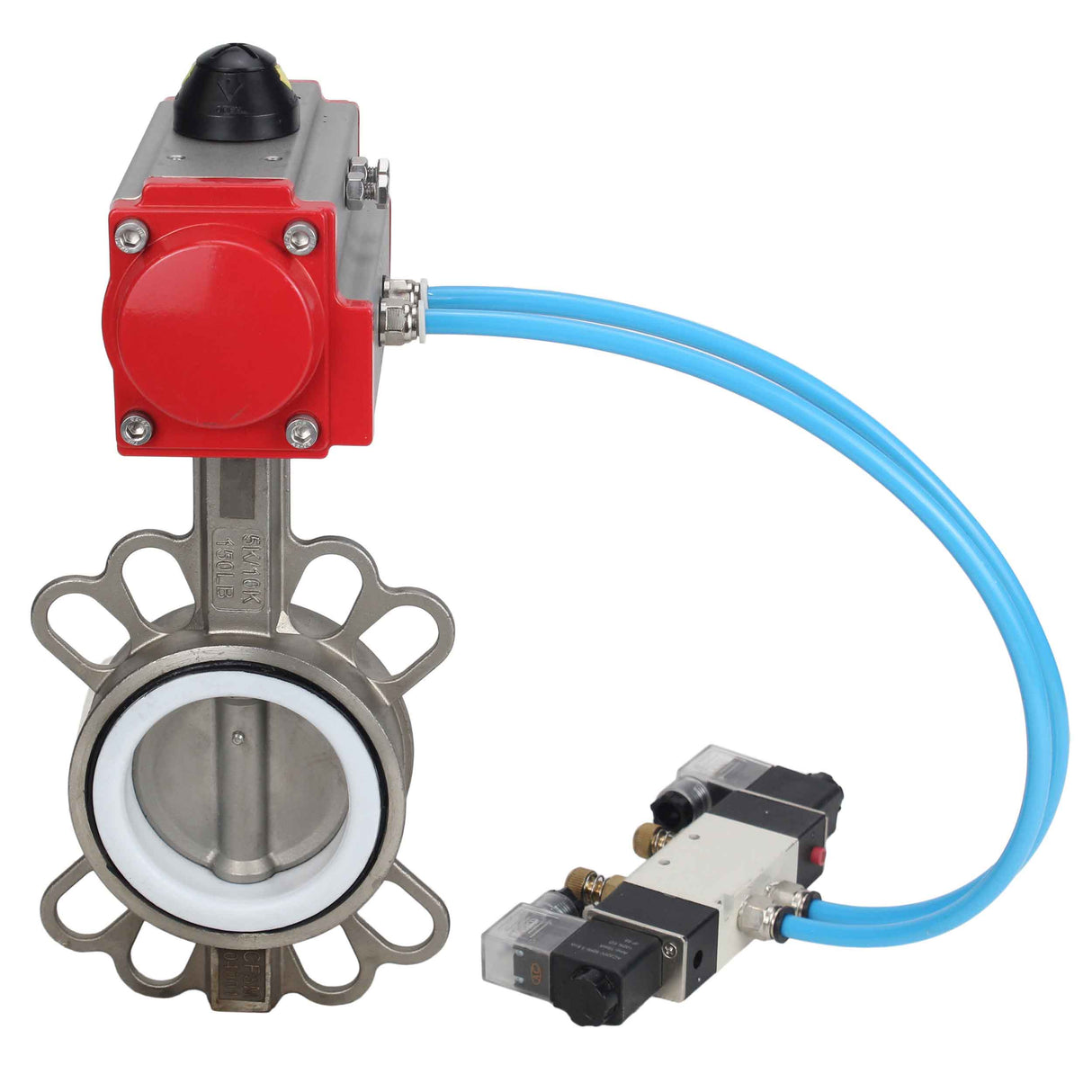 Vanne papillon d'eau Elephant WBV3131P-2W-Fb-H, matériau du corps - Acier inoxydable AISI 304, matériau du disque - Acier inoxydable AISI 304, joint - PTFE, actionneur pneumatique PA-DA double action, 4V320-10 220V