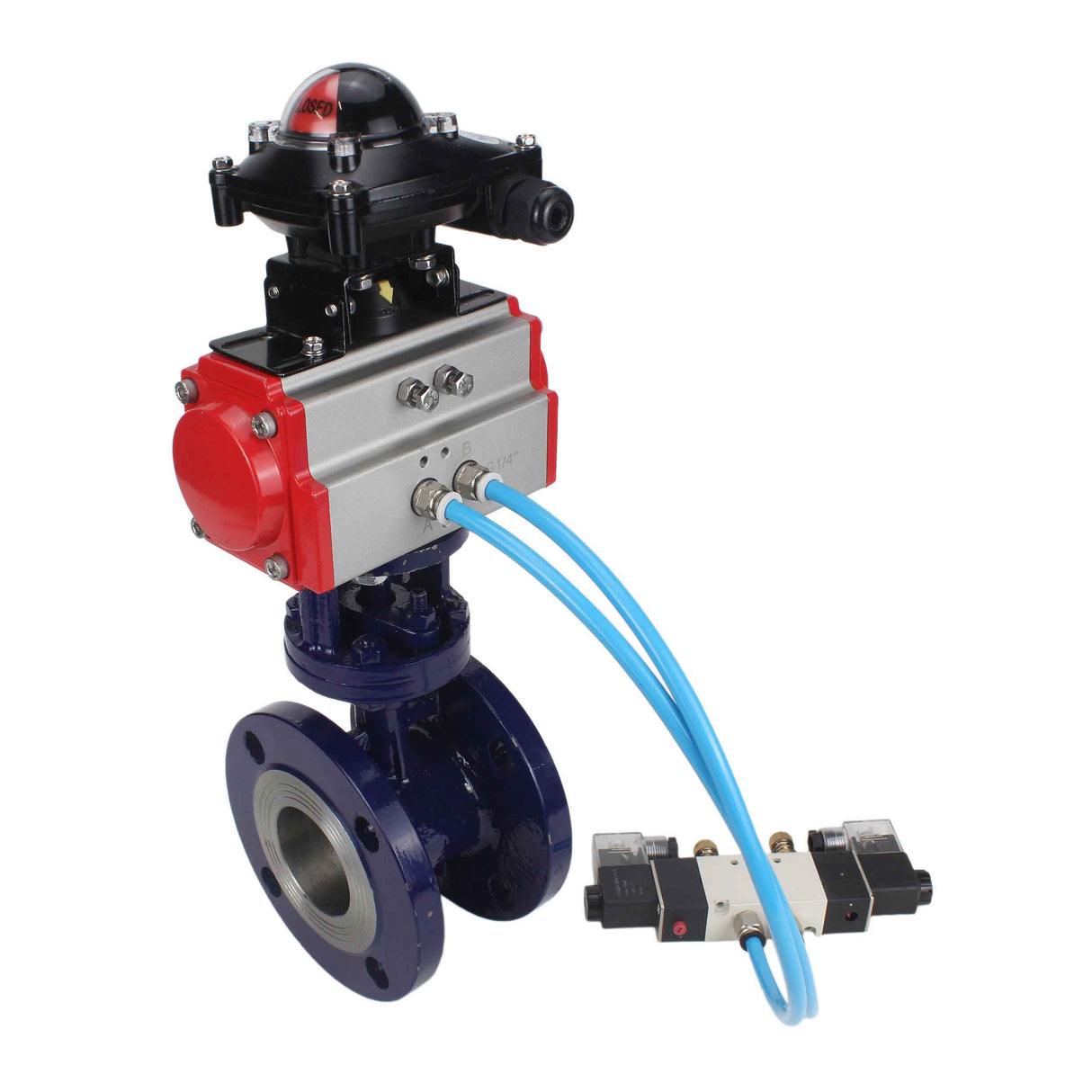 Vanne papillon d'eau Elephant WBV3EX-3431M-1W-F-ISO, matériau du corps - Acier au carbone, matériau du disque - Acier inoxydable AISI 304, joint - Métal, actionneur pneumatique PA-SA avec ressorts de rappel, 4V320-10 220V, BKV APL-210N