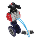 Vanne papillon d'eau Elephant WBV3EX-3431M-1W-F-ISO, matériau du corps - Acier au carbone, matériau du disque - Acier inoxydable AISI 304, joint - Métal, actionneur pneumatique PA-SA avec ressorts de rappel, 4V320-10 220V, BKV APL-210N