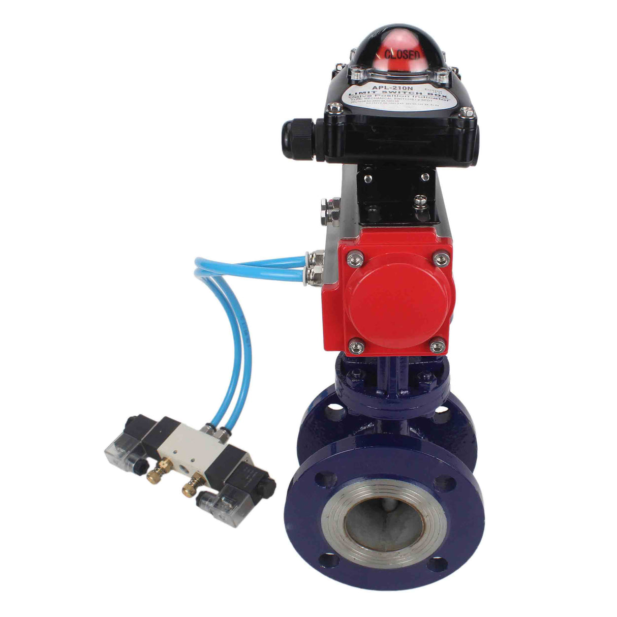 Vanne papillon d'eau Elephant WBV3EX-3431M-1W-F-ISO, matériau du corps - Acier au carbone, matériau du disque - Acier inoxydable AISI 304, joint - Métal, actionneur pneumatique PA-SA avec ressorts de rappel, 4V320-10 220V, BKV APL-210N