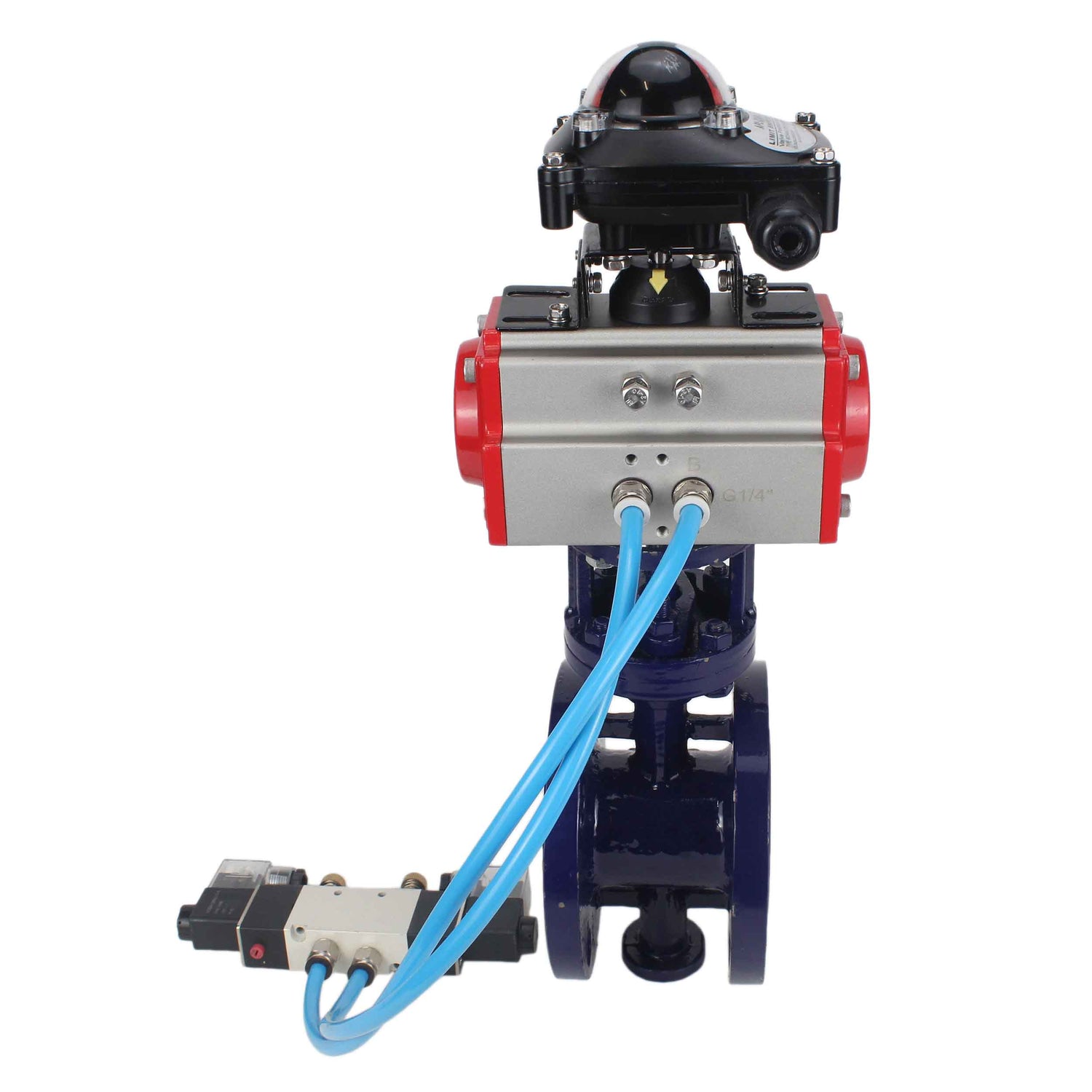 Vanne papillon d'eau Elephant WBV3EX-3432M-1W-F-ISO, matériau du corps - Acier au carbone, matériau du disque - Acier inoxydable AISI 316, joint - Métal, actionneur pneumatique PA-DA double action, 4V320-08 220V, BKV APL-210N