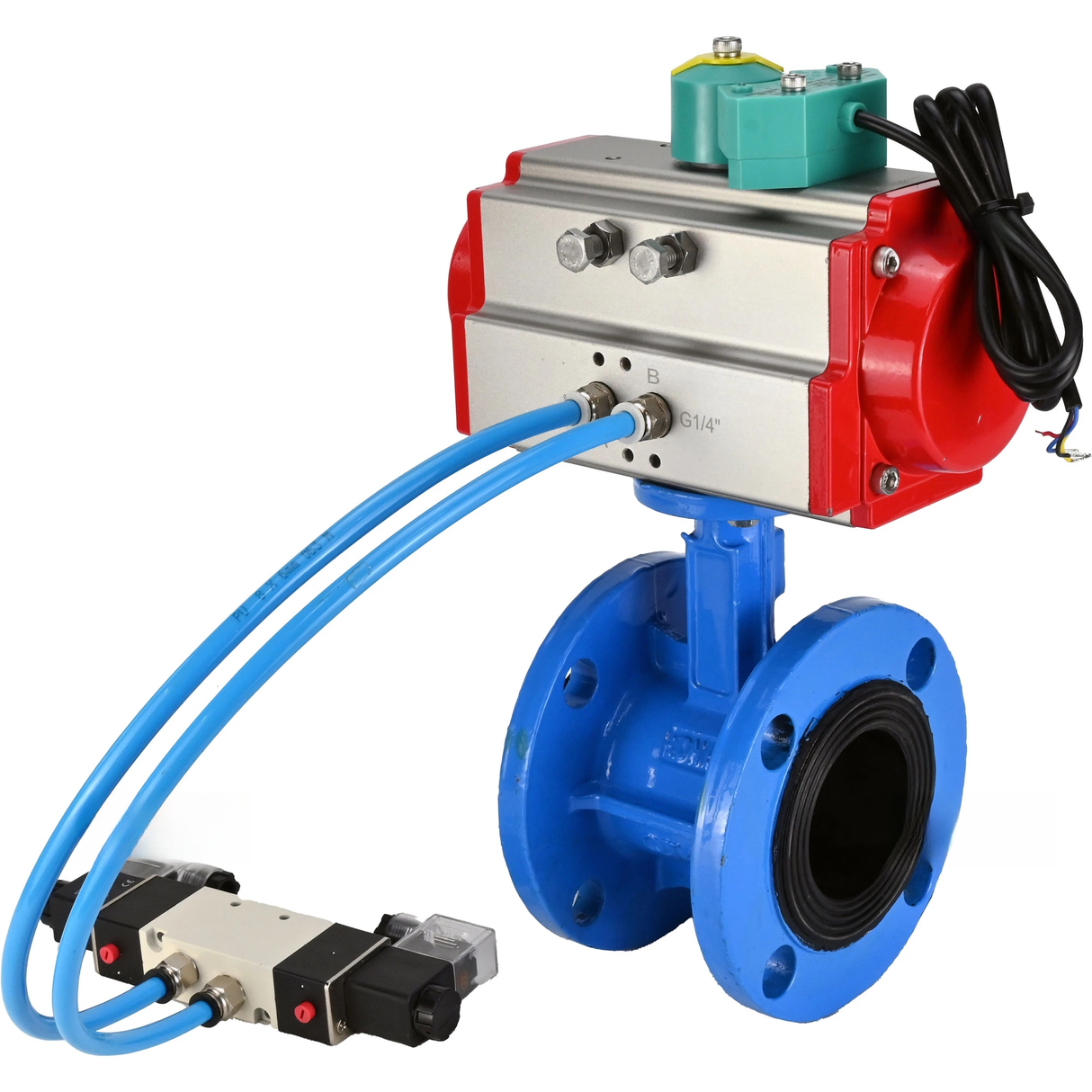 Disc rotary valves Elephant WBV1331E-2W-F-H DN50-300 16 bar body - GGG40 cast iron, disc - 304 stainless steel, seal - EPDM, with pneumatic actuator PA-DA-XXX, pneumatic distributor 4V320-08 220V and ALS200D magnetic switch