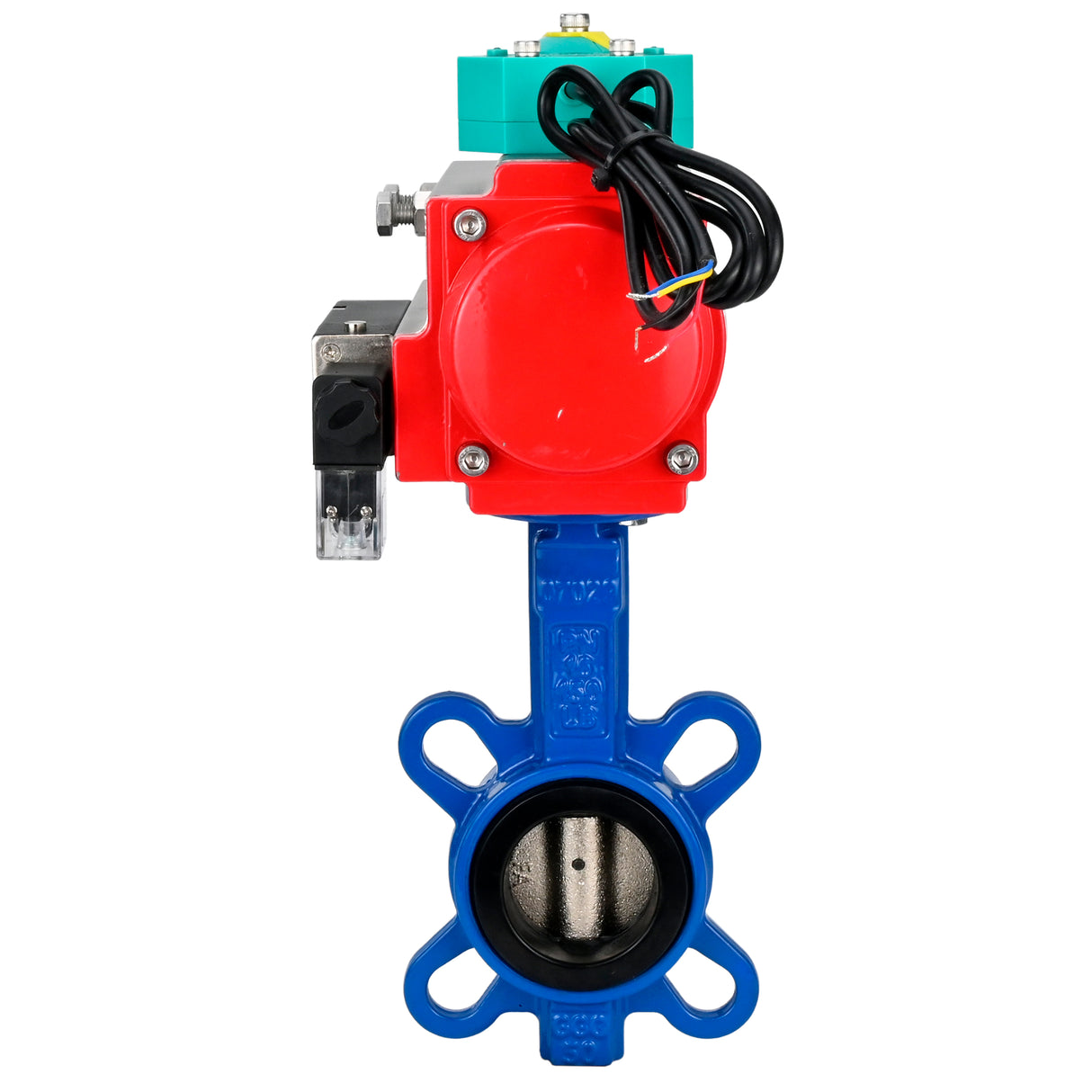 Water Butterfly Valve Elephant WBV1413E-2W-Fb-H DN40-300 16 bar body - GGG50 cast iron, disc - GGG40 cast iron, seal - EPDM, with pneumatic actuator PA-DA-XXX, pneumatic distributor 4M310-08 NAMUR 24V and ALS200D magnetic switch