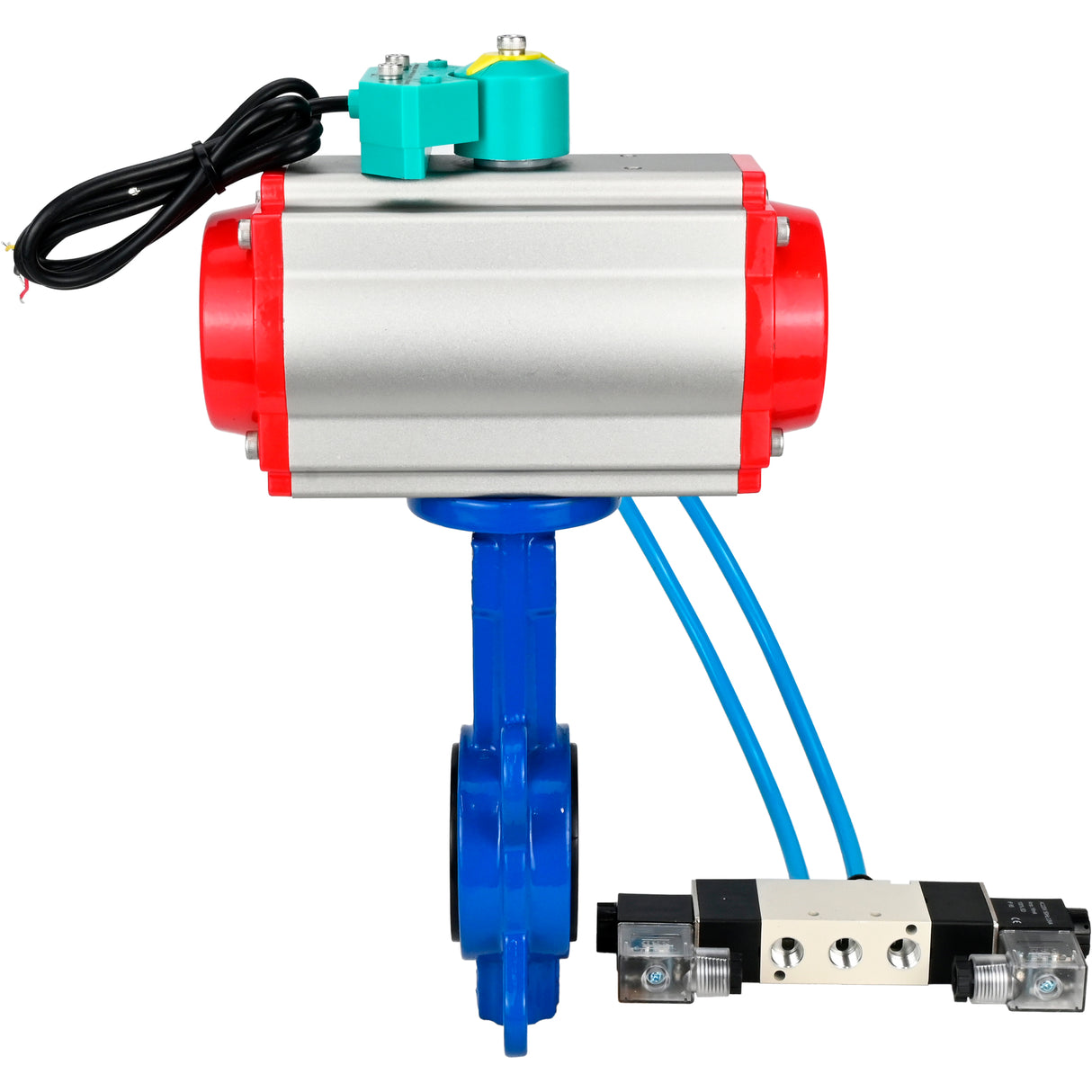 Water Butterfly Valve Elephant WBV1413E-2W-Fb-H DN40-300 16 bar body - GGG50 cast iron, disc - GGG40 cast iron, seal - EPDM, with pneumatic actuator PA-DA-XXX, pneumatic distributor 4V320-10 220V and ALS200D magnetic switch