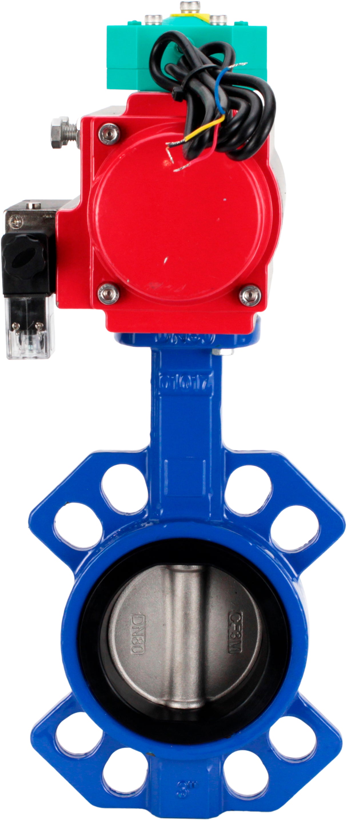Water Butterfly Valve Elephant WBV1432E-2W-Fb-H DN40-300 16 bar body - GGG50 cast iron, disc - 316L stainless steel, seal - EPDM, with pneumatic actuator PA-DA-XXX, pneumatic distributor 4M310-08 NAMUR 24V and ALS200D magnetic switch