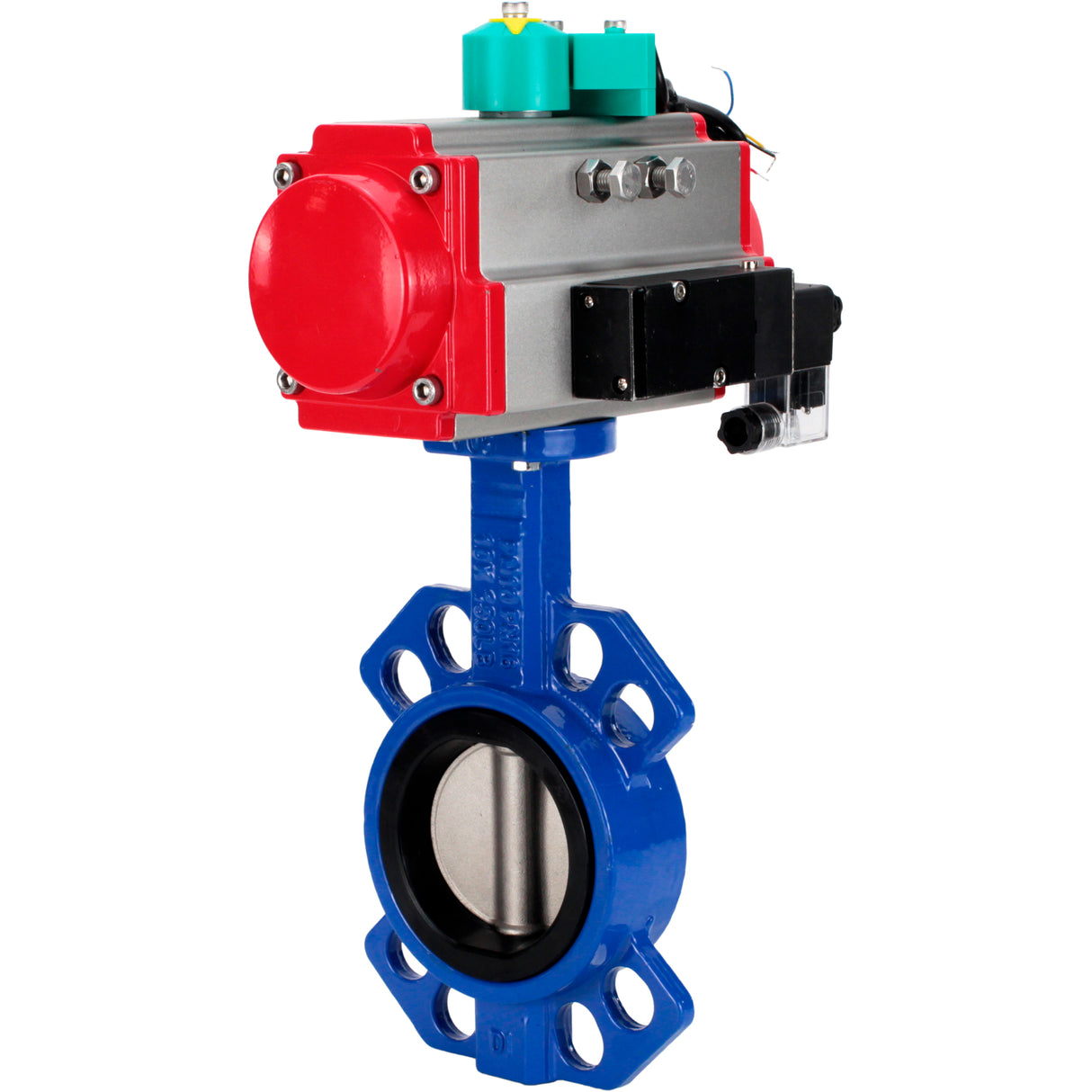 Water Butterfly Valve Elephant WBV1432E-2W-Fb-H DN40-300 16 bar body - GGG50 cast iron, disc - 316L stainless steel, seal - EPDM, with pneumatic actuator PA-DA-XXX, pneumatic distributor 4M310-08 NAMUR 24V and ALS200D magnetic switch