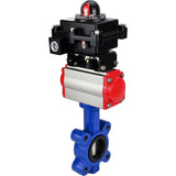 Vanne papillon d'eau Elephant WBV1616E-2W-Fb-H, matériau du corps - fonte QT450, matériau du disque - fonte QT450, joint - EPDM, actionneur pneumatique PA-SA avec ressorts de rappel, 4M310-08 24V, BKV APL-410N EX