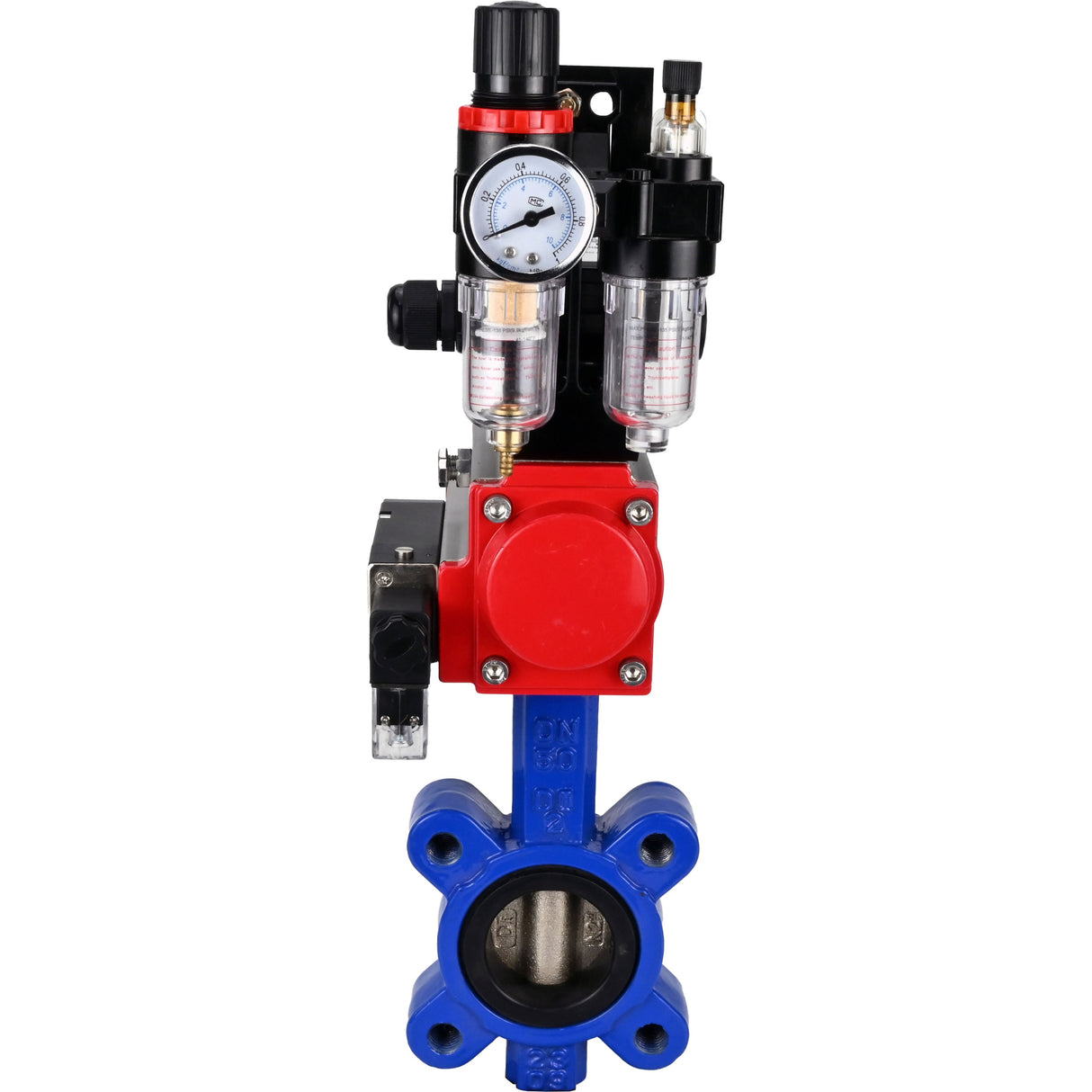 Vanne papillon d'eau Elephant WBV1616E-2W-Fb-H, matériau du corps - fonte QT450, matériau du disque - fonte QT450, joint - EPDM, actionneur pneumatique PA-SA avec ressorts de rappel, 4M310-08 220V, BKV APL-210N BPV AFC2000