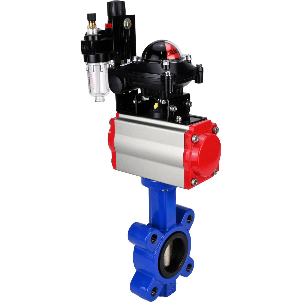 Vanne papillon d'eau Elephant WBV1616E-2W-Fb-H, matériau du corps - fonte QT450, matériau du disque - fonte QT450, joint - EPDM, actionneur pneumatique PA-SA avec ressorts de rappel, 4M310-08 220V, BKV APL-210N BPV AFC2000