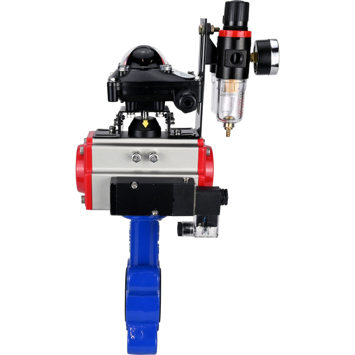 Vanne papillon d'eau Elephant WBV1616E-2W-Fb-H, matériau du corps - fonte QT450, matériau du disque - fonte QT450, joint - EPDM, actionneur pneumatique PA-SA avec ressorts de rappel, 4M310-08 220V, BKV APL-210N BPV AFC2000