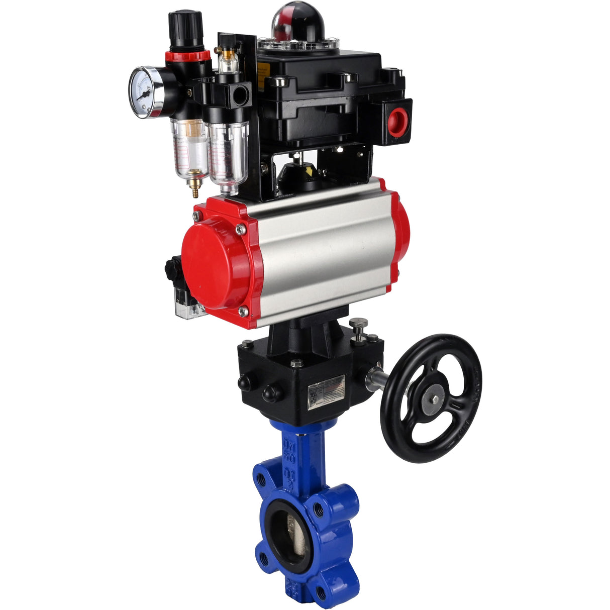 Vanne papillon d'eau Elephant WBV1616N-2W-Fb-H, matériau du corps - fonte QT450, matériau du disque - fonte QT450, joint - NBR, actionneur pneumatique PA-DA double action, 4M310-08 24V, BKV APL-410N EX, volant MON, BPV AFC2000