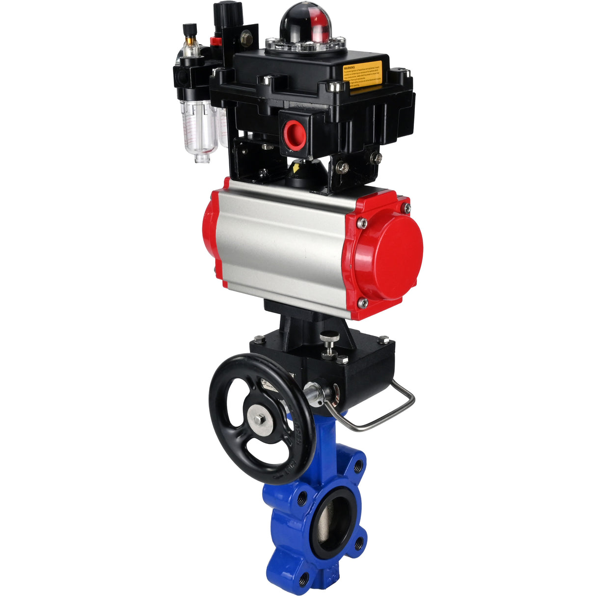Vanne papillon d'eau Elephant WBV1616N-2W-Fb-H, matériau du corps - fonte QT450, matériau du disque - fonte QT450, joint - NBR, actionneur pneumatique PA-DA double action, 4M310-08 24V, BKV APL-410N EX, volant MON, BPV AFC2000