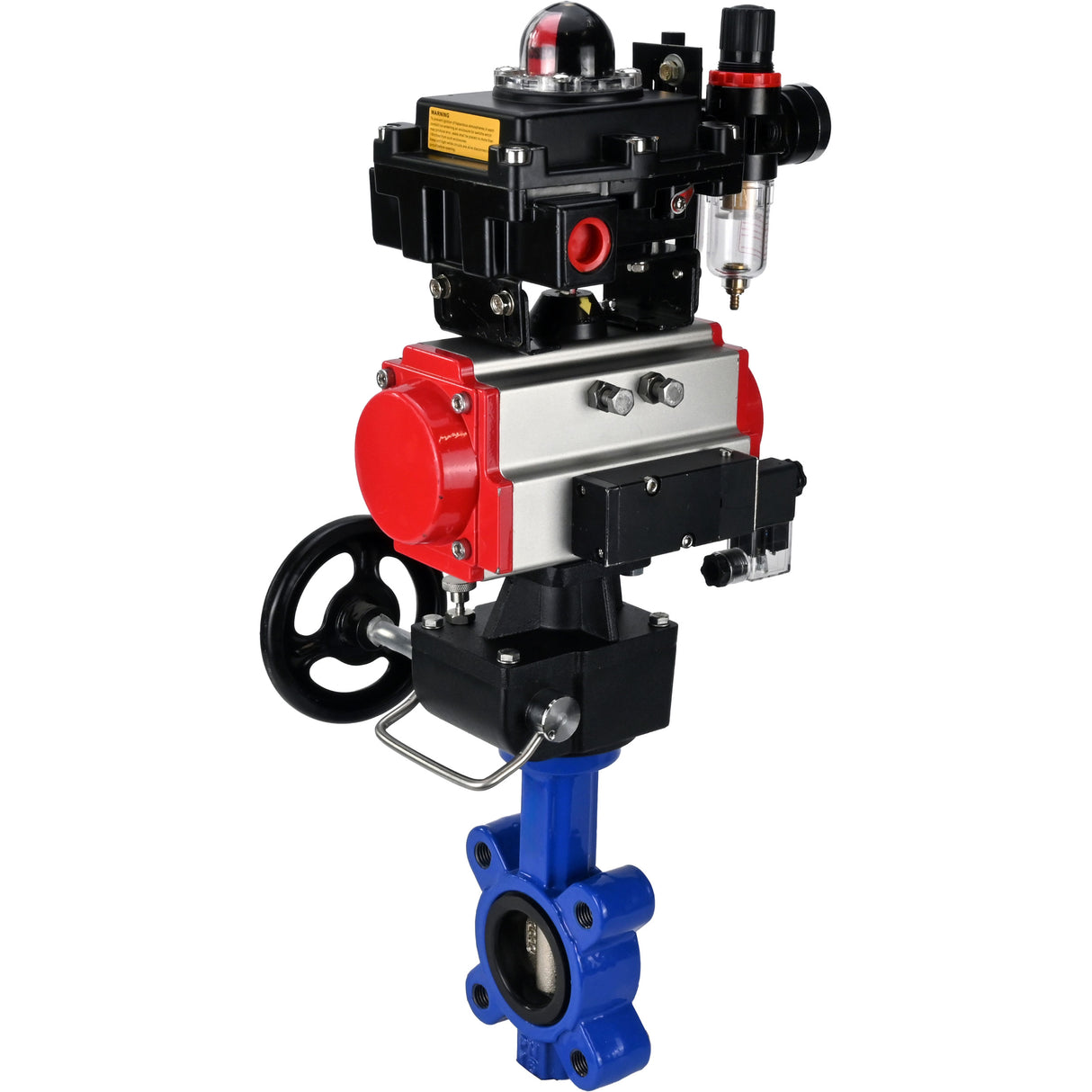 Vanne papillon d'eau Elephant WBV1616N-2W-Fb-H, matériau du corps - fonte QT450, matériau du disque - fonte QT450, joint - NBR, actionneur pneumatique PA-DA double action, 4M310-08 24V, BKV APL-410N EX, volant MON, BPV AFC2000