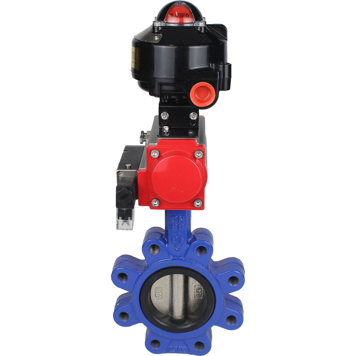 Vanne papillon d'eau Elephant WBV1616N-2W-Fb-H, matériau du corps - fonte QT450, matériau du disque - fonte QT450, joint - NBR, actionneur pneumatique PA-DA double action, 4M310-08 220V, BKV APL-510N EX