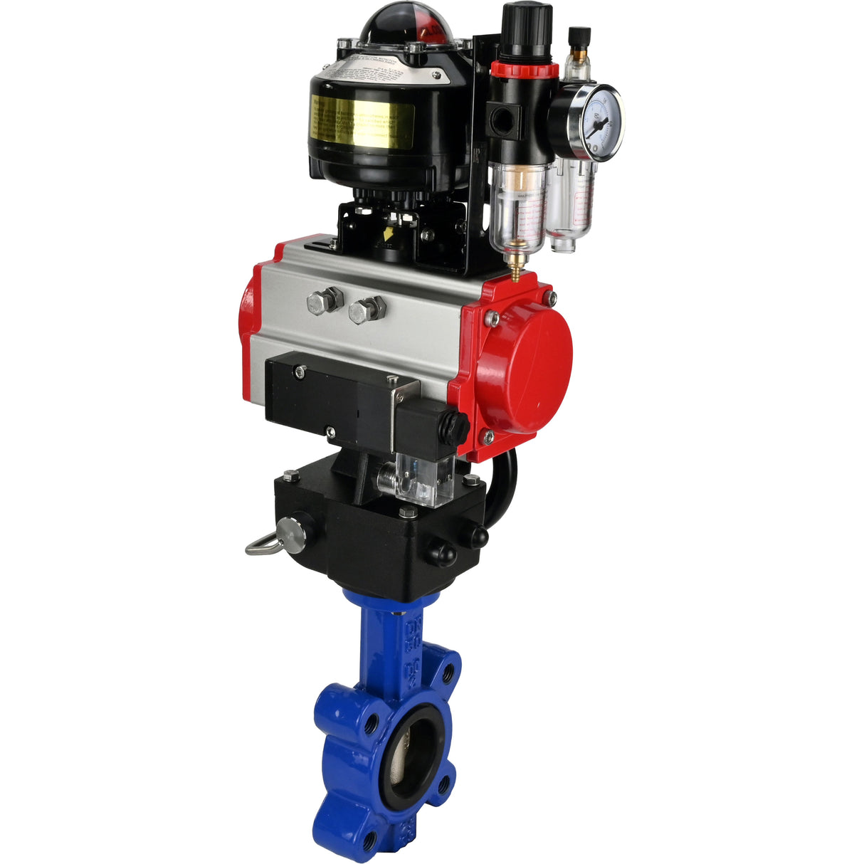 Vanne papillon d'eau Elephant WBV1616N-2W-Fb-H, matériau du corps - fonte QT450, matériau du disque - fonte QT450, joint - NBR, actionneur pneumatique PA-DA double action, 4M310-08 220V, BKV APL-510N EX, volant MON, BPV AFC2000