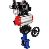 Vanne papillon d'eau Elephant WBV1616N-2W-Fb-H, matériau du corps - fonte QT450, matériau du disque - fonte QT450, joint - NBR, actionneur pneumatique PA-DA double action, 4M310-08 220V, BKV APL-510N EX, volant MON, BPV AFC2000