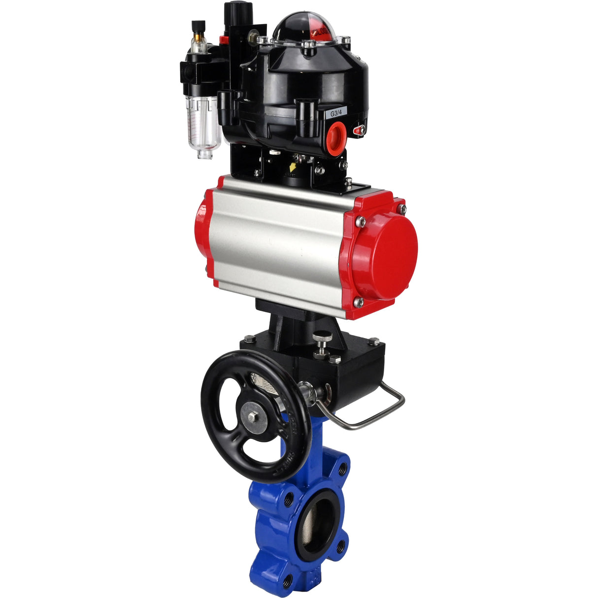 Vanne papillon d'eau Elephant WBV1616N-2W-Fb-H, matériau du corps - fonte QT450, matériau du disque - fonte QT450, joint - NBR, actionneur pneumatique PA-DA double action, 4M310-08 220V, BKV APL-510N EX, volant MON, BPV AFC2000