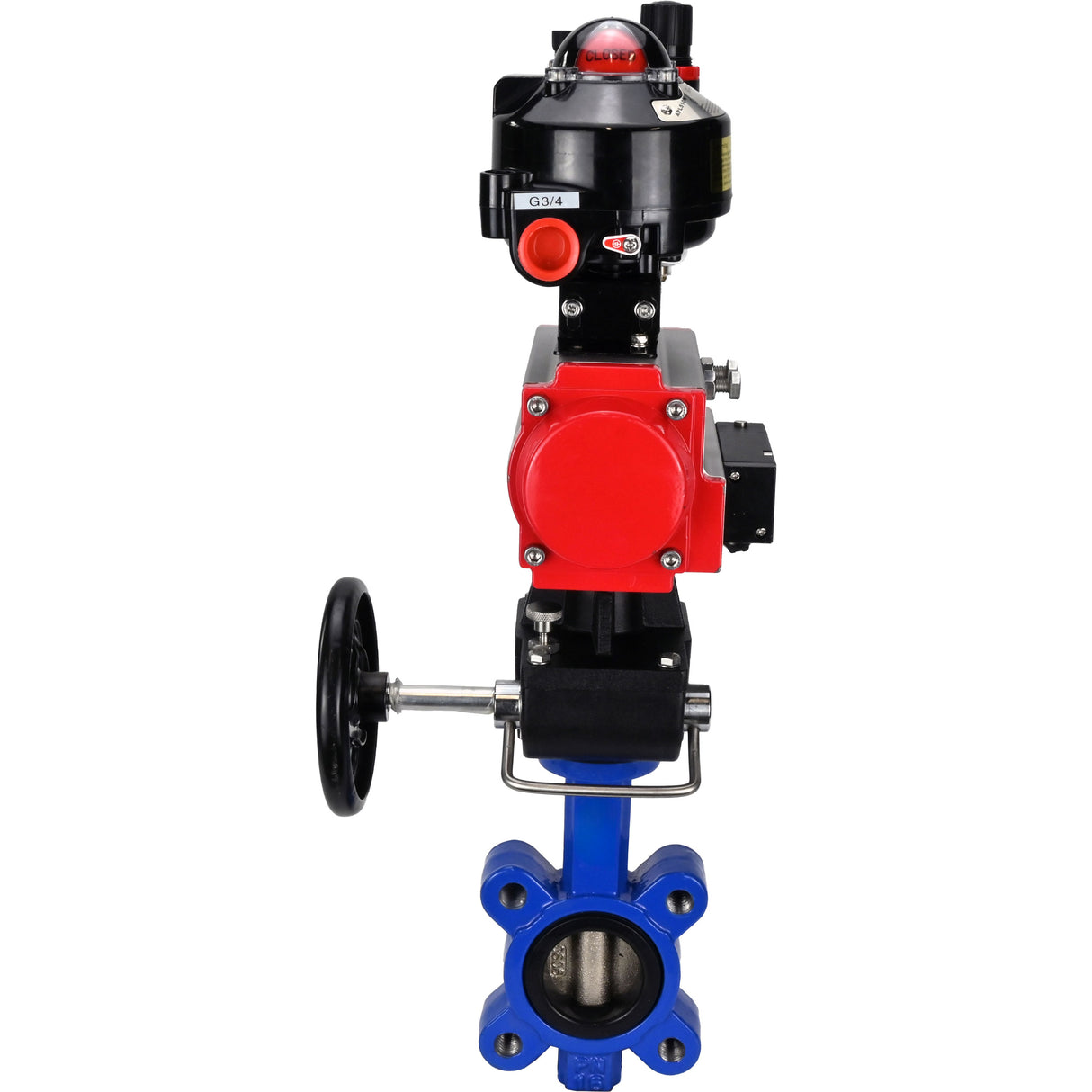 Vanne papillon d'eau Elephant WBV1616N-2W-Fb-H, matériau du corps - fonte QT450, matériau du disque - fonte QT450, joint - NBR, actionneur pneumatique PA-DA double action, 4M310-08 220V, BKV APL-510N EX, volant MON, BPV AFC2000