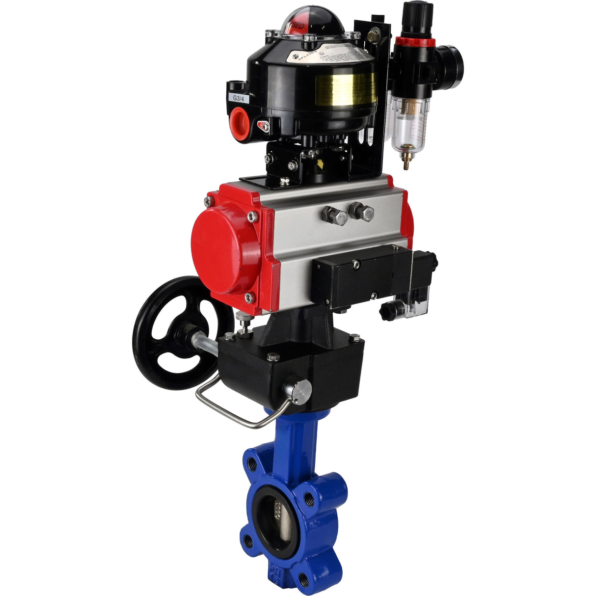 Vanne papillon d'eau Elephant WBV1616N-2W-Fb-H, matériau du corps - fonte QT450, matériau du disque - fonte QT450, joint - NBR, actionneur pneumatique PA-DA double action, 4M310-08 220V, BKV APL-510N EX, volant MON, BPV AFC2000