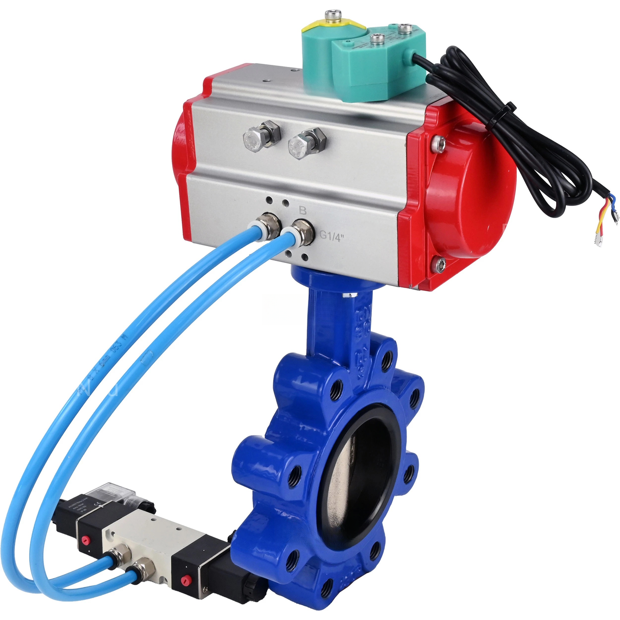 Disc rotary valves Elephant WBV1616N-2W-Fb-H DN50-150 16 bar LUG body - QT450 cast iron, disc - QT450 cast iron, seal - NBR, with pneumatic actuator PA-DA-XXX, pneumatic distributor 4V320-10 220V and ALS200D magnetic switch