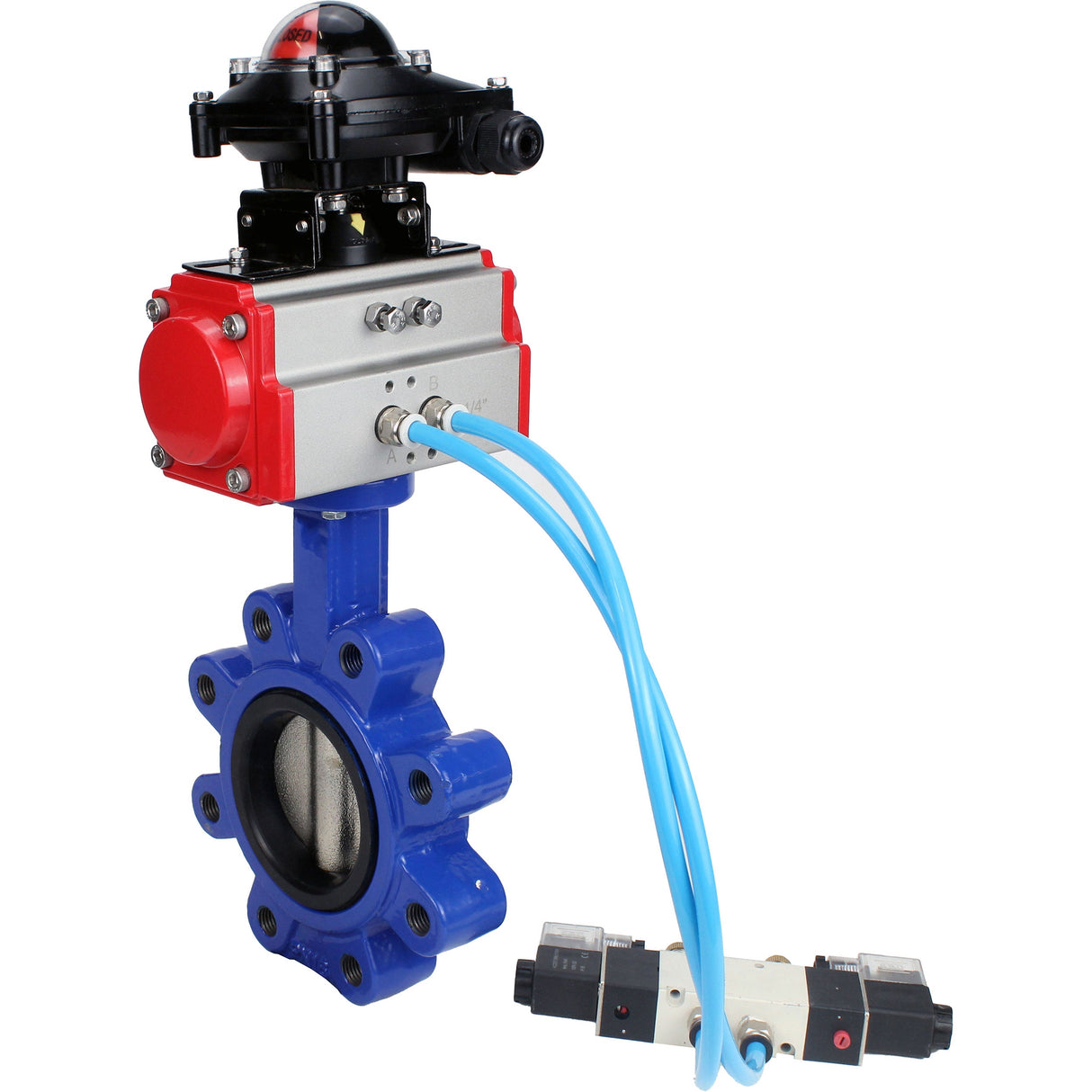 Vanne papillon d'eau Elephant WBV1616N-2W-Fb-H, matériau du corps - fonte QT450, matériau du disque - fonte QT450, joint - NBR, actionneur pneumatique PA-DA double action, 4V320-10 220V, BKV APL-210N