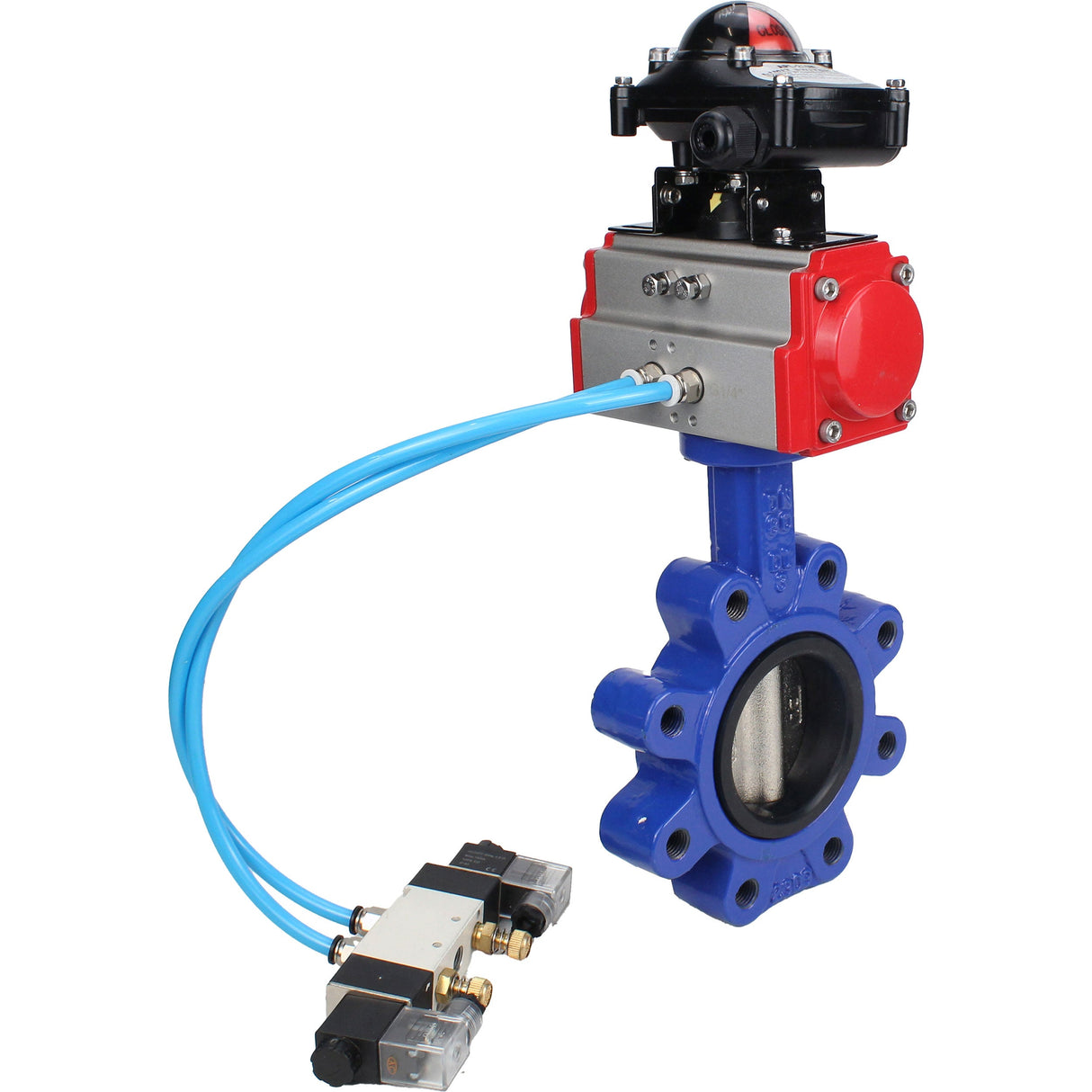 Vanne papillon d'eau Elephant WBV1616N-2W-Fb-H, matériau du corps - fonte QT450, matériau du disque - fonte QT450, joint - NBR, actionneur pneumatique PA-DA double action, 4V320-10 220V, BKV APL-210N